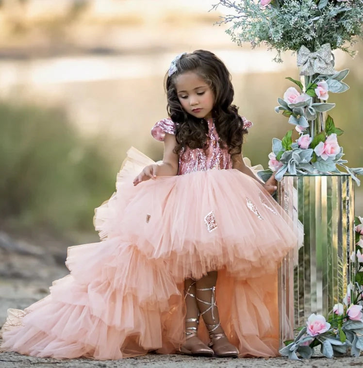 Ball Gown Sequins Flower Girl Dresses with Ruffles & Bowknot Purple