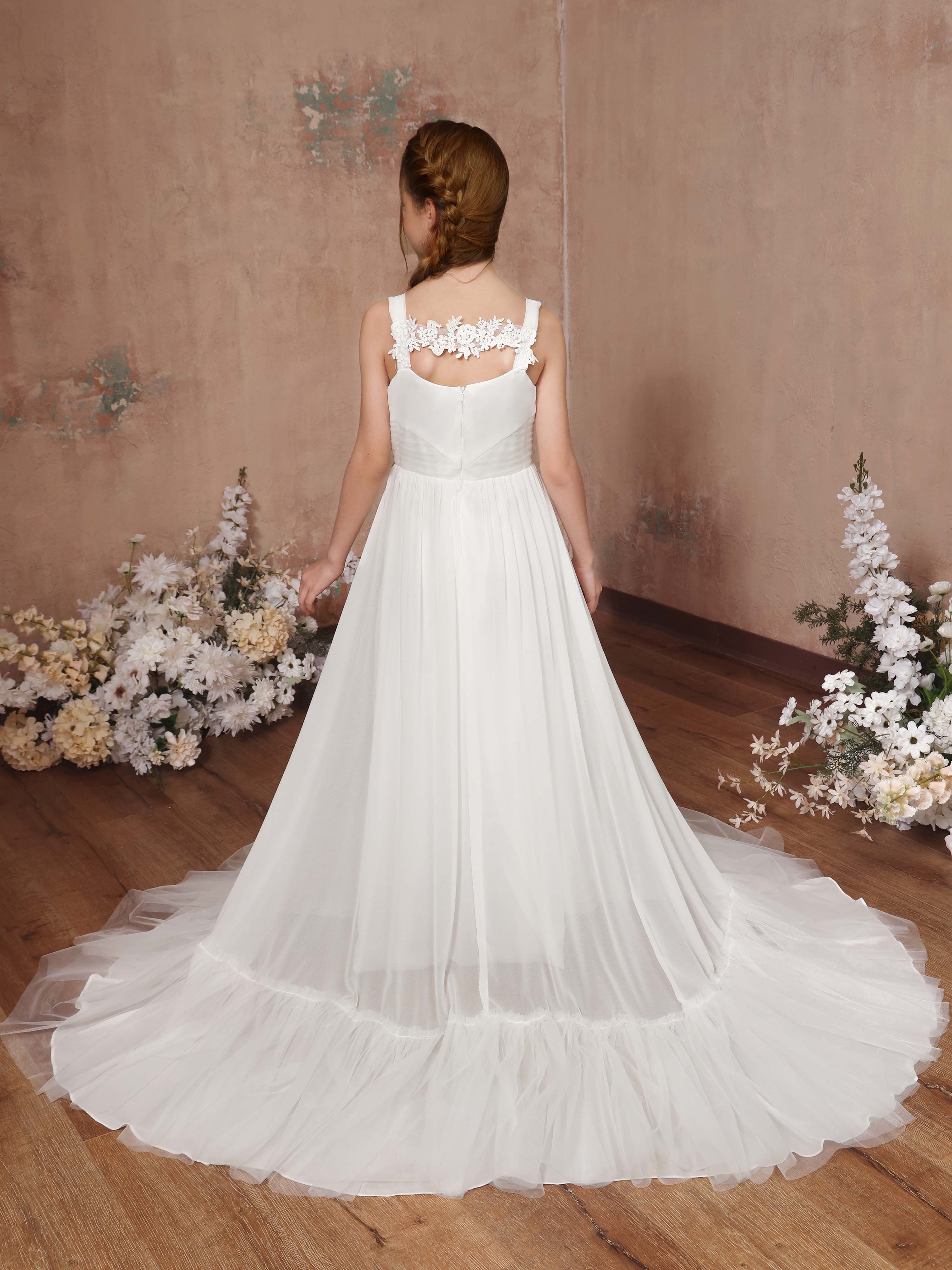 A-Line/Princess Tulle Sleeveless Square Neck Floor-Length Flower Girl Dresses