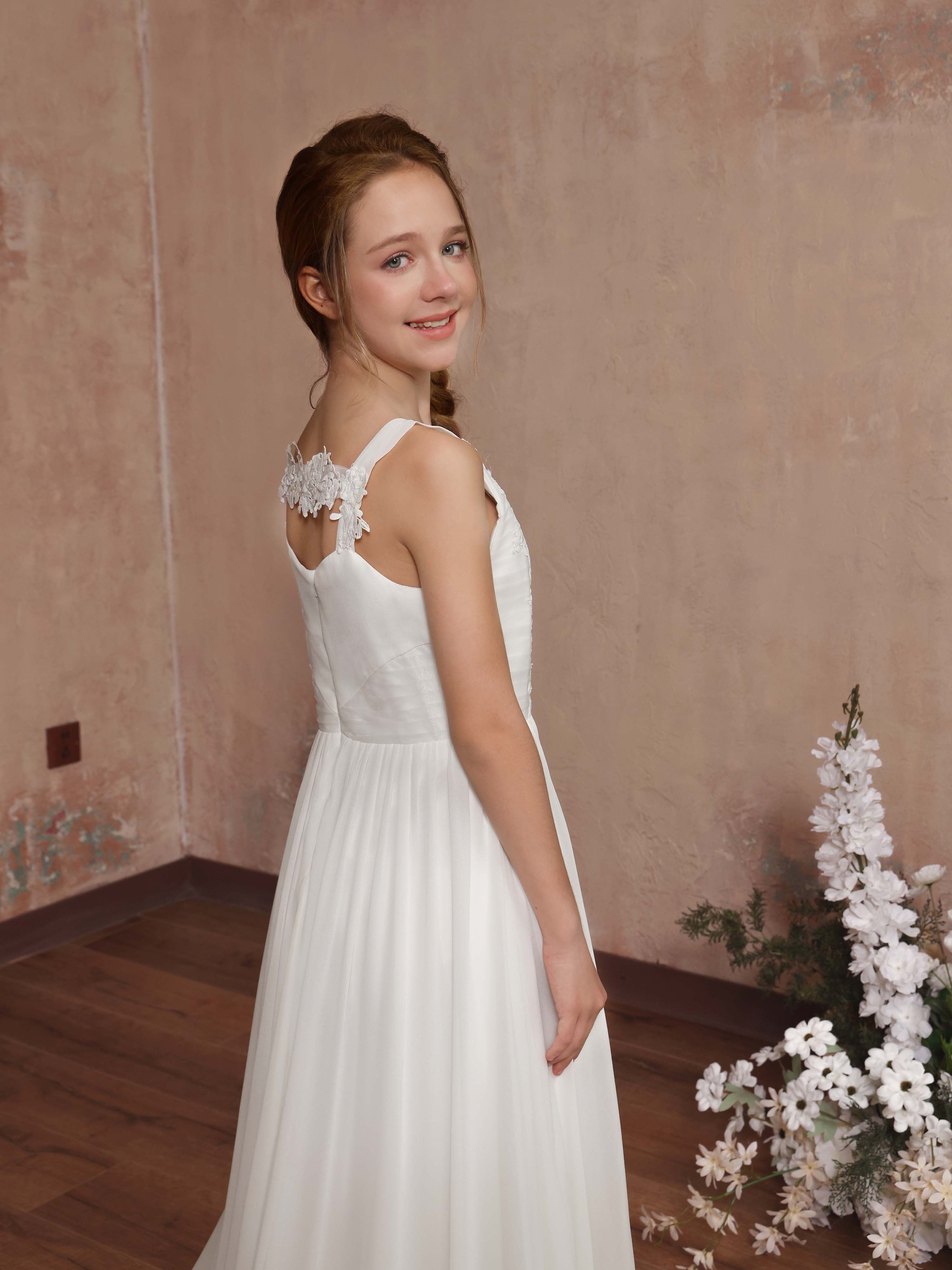 A-Line/Princess Tulle Sleeveless Square Neck Floor-Length Flower Girl Dresses