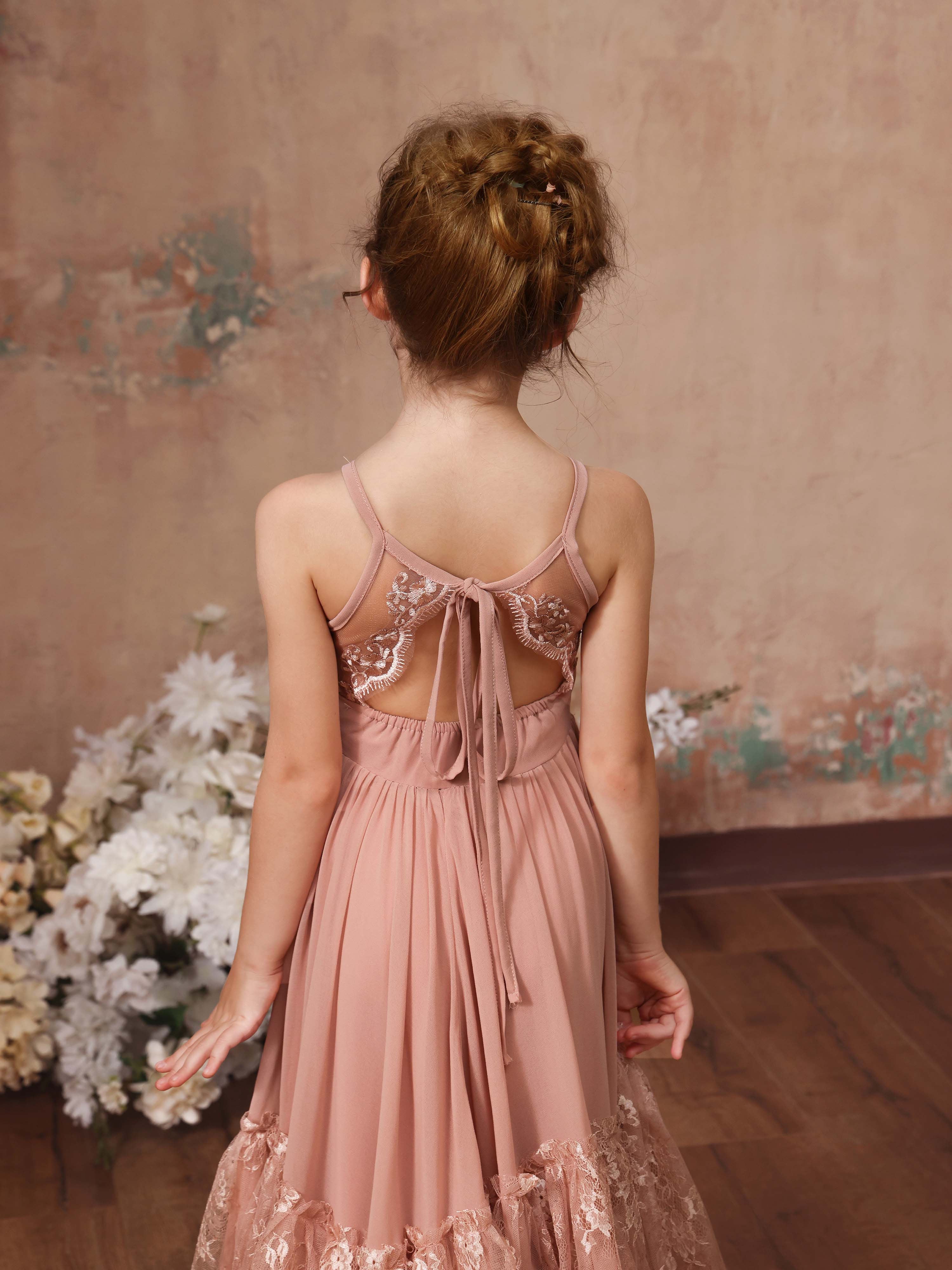 A-Line/Princess Lace Chiffon Sleeveless Scoop Neck Floor-Length Flower Girl Dresses