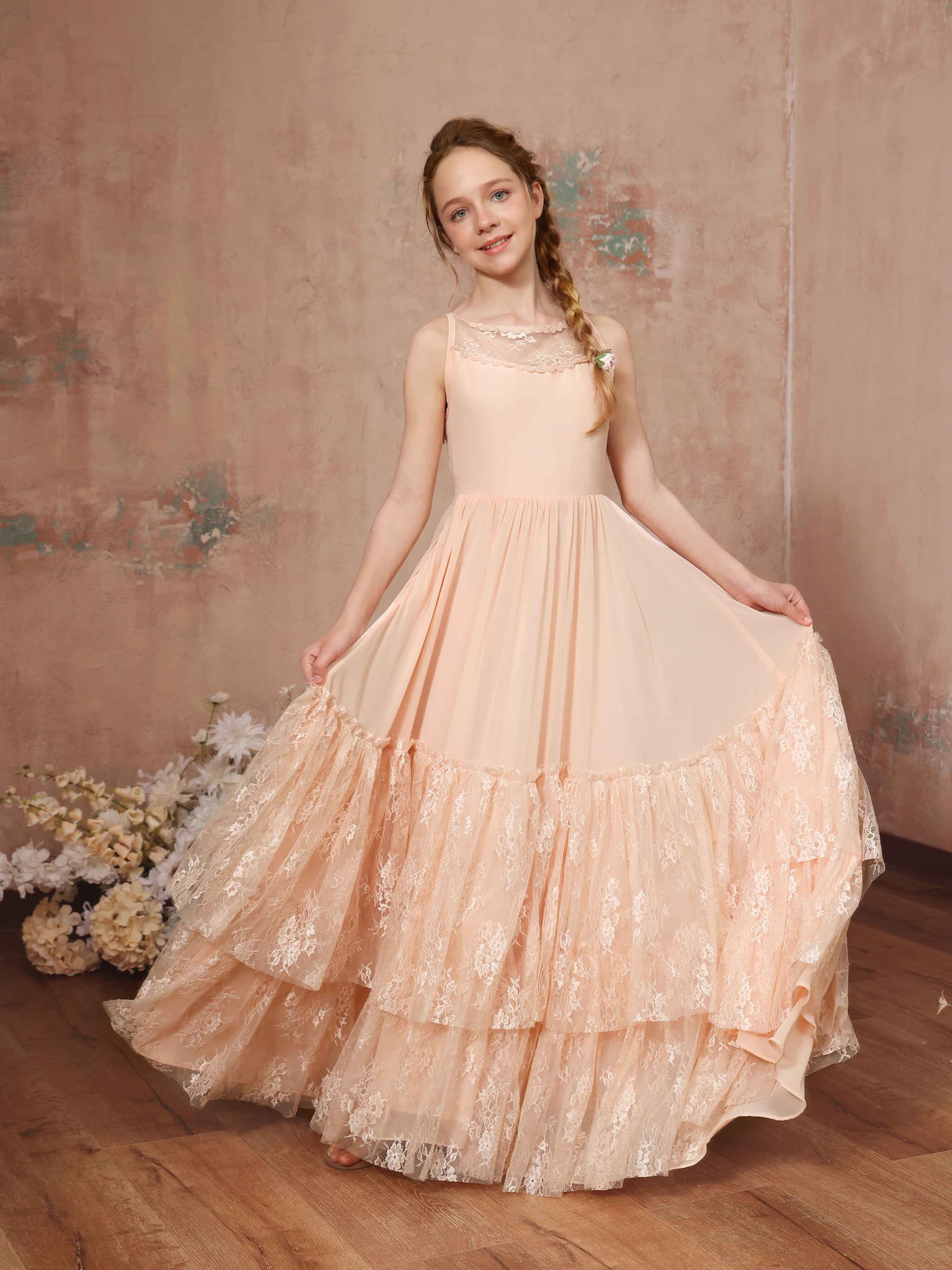 A-Line/Princess Chiffon Sleeveless Scoop Neck Floor-Length Flower Girl Dresses As Pic