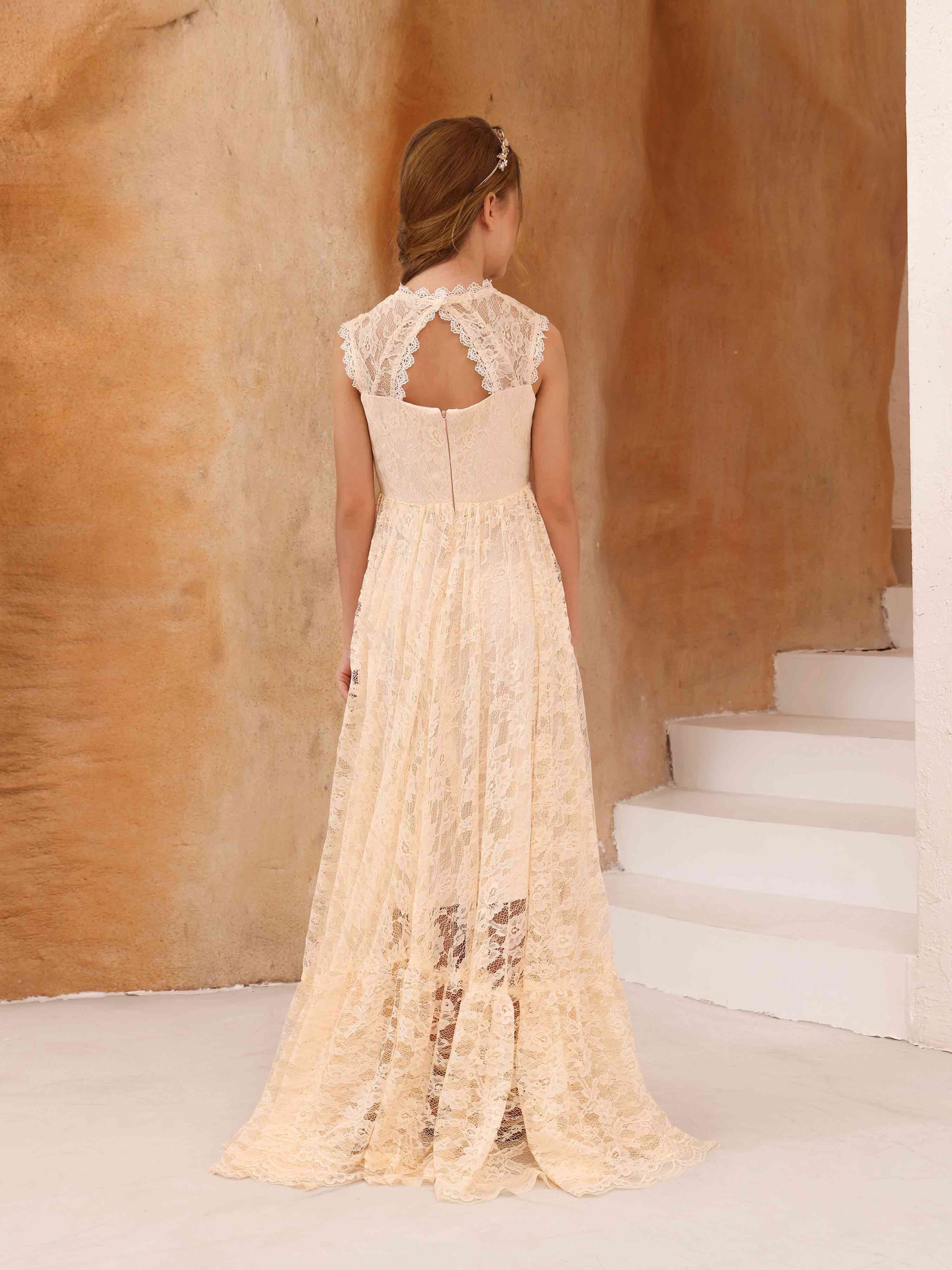 A-Line/Princess Lace Sleeveless Scoop Neck Floor-Length Flower Girl Dresses