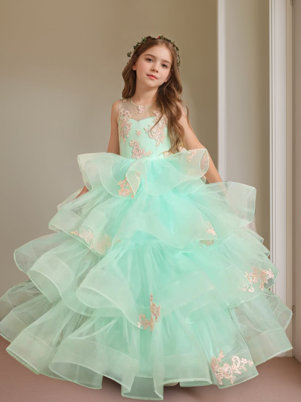 Ball-Gown Scoop Neck Sleeveless Floor-Length Flower Girl Dress As Pic