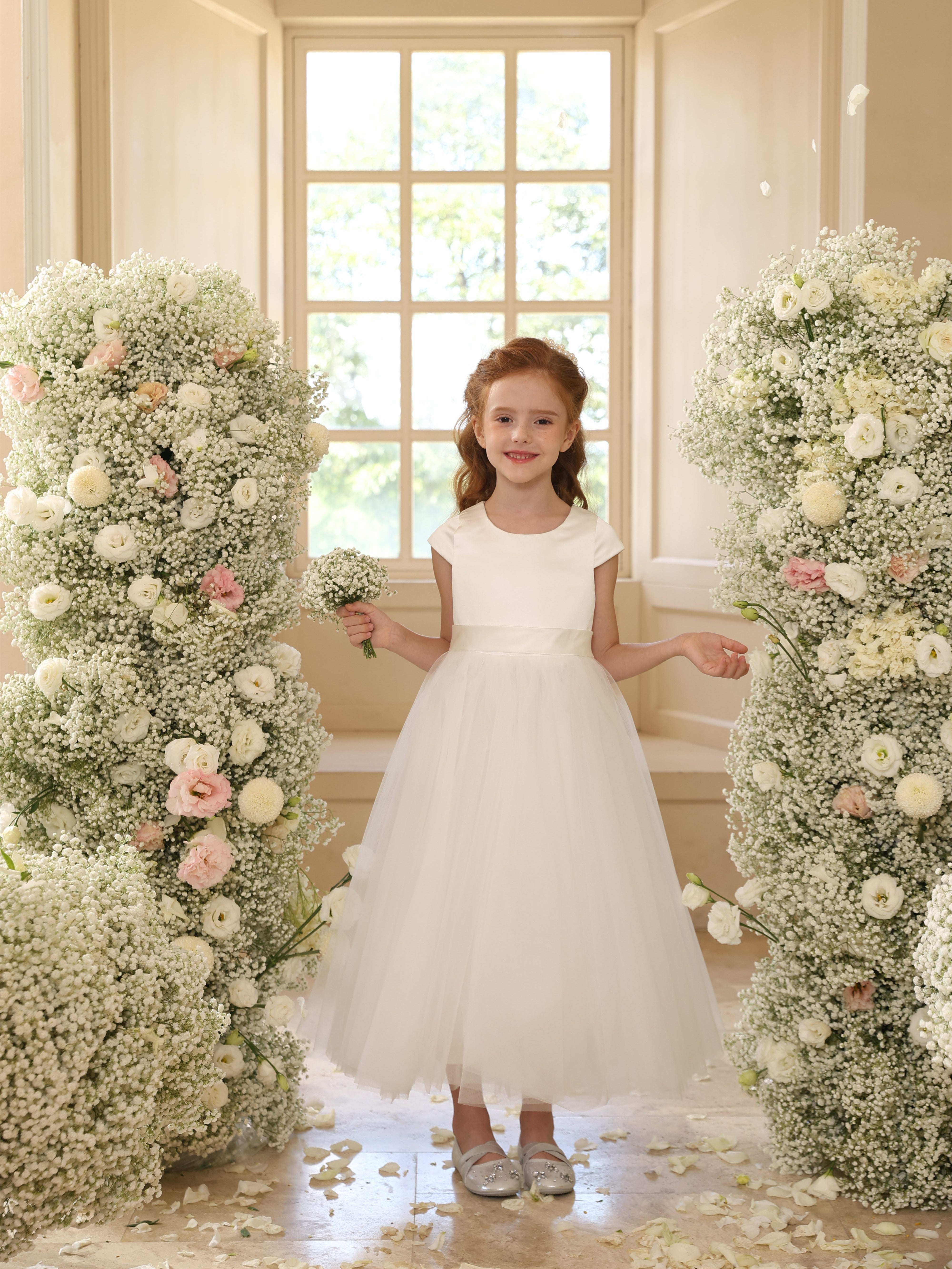 Ball-Gown Scoop Sleeveless Ankle-Length Flower Girl Dresses With Bowknot White