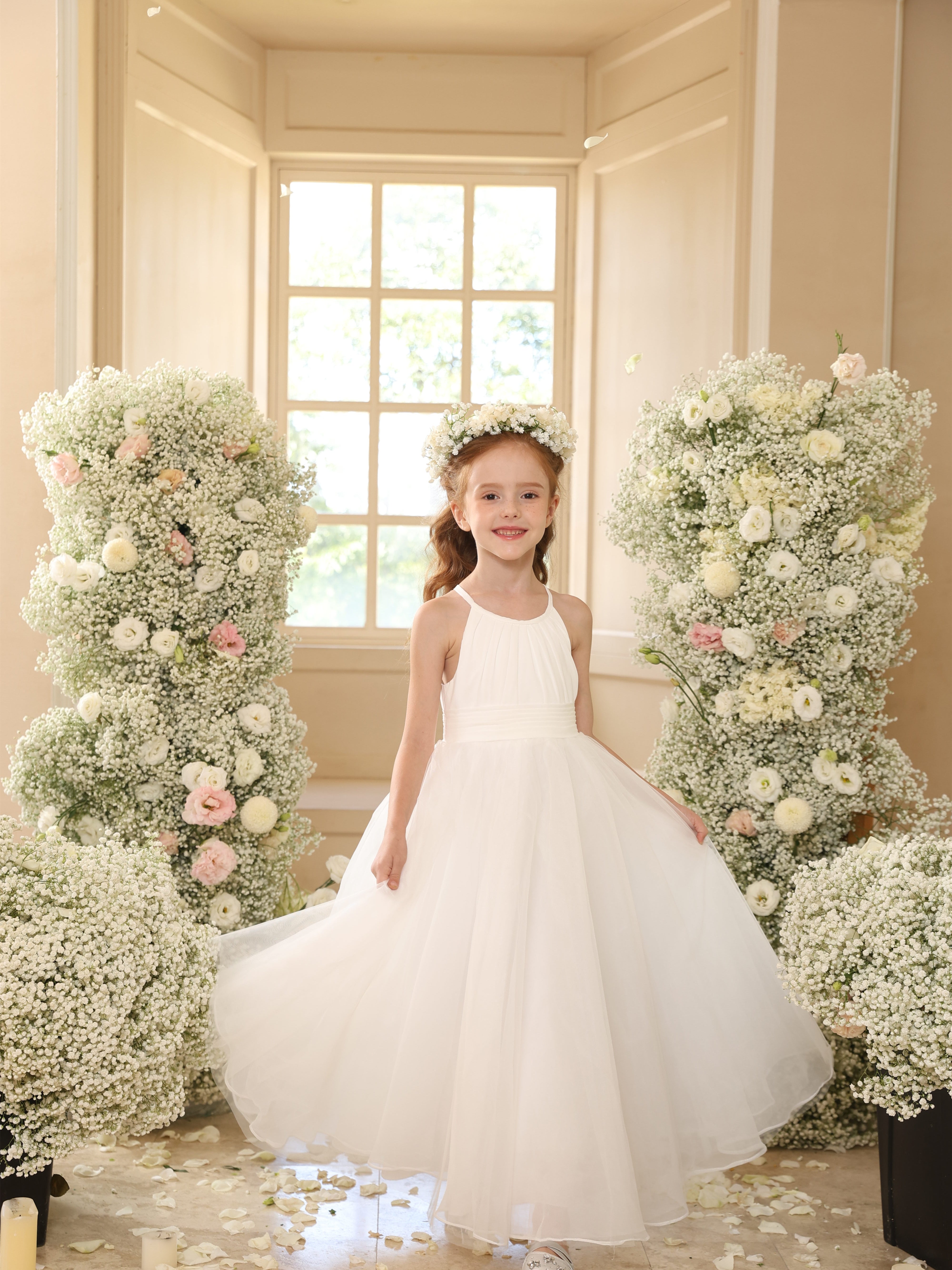 Ball-Gown Scoop Sleeveless Ankle-Length Flower Girl Dresses With Tulle White