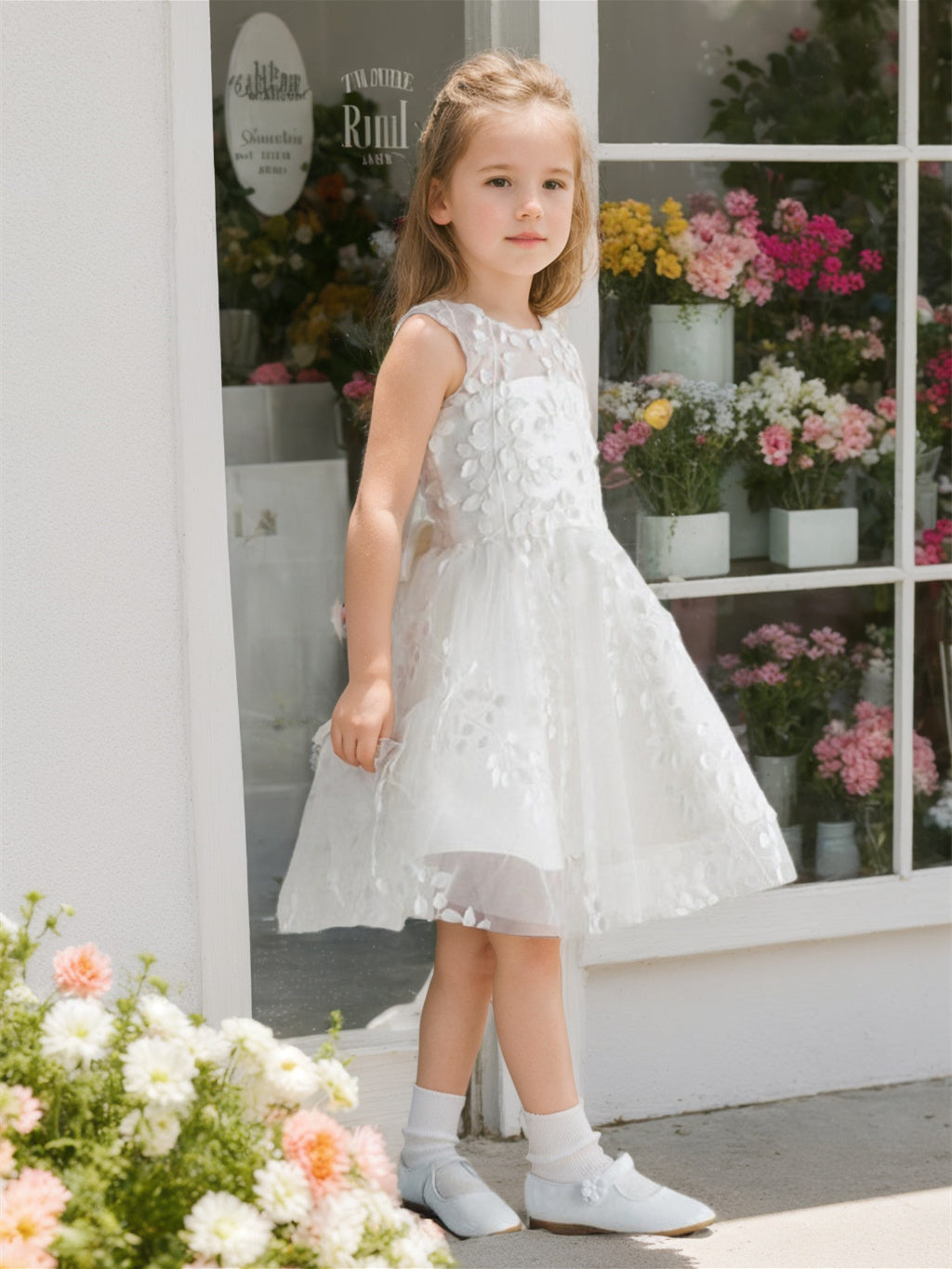 A-Line/Princess Scoop Neck Knee-Length Flower Girl Dress With Lace White