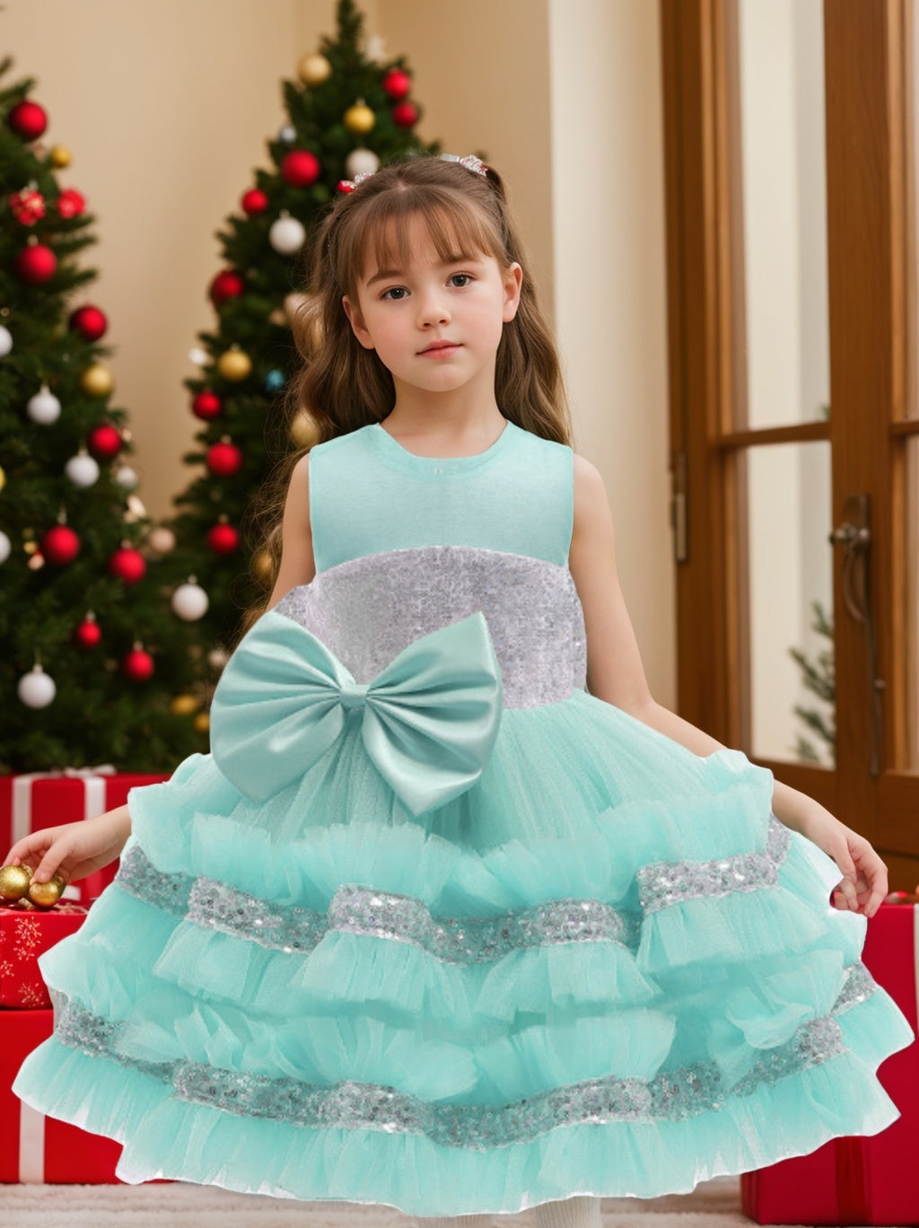 Ball-Gown Scoop Neck Sleeveless Knee-Length Flower Girl Dress with Bowknot & Lace Mint Green