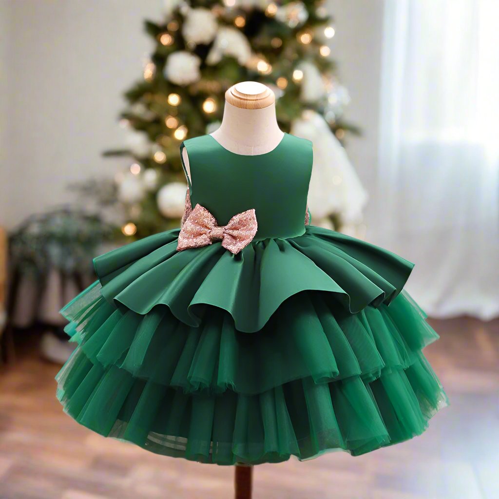 Ball-Gown Scoop Neck Sleeveless Knee-Length Flower Girl Dress with Bowknot Green
