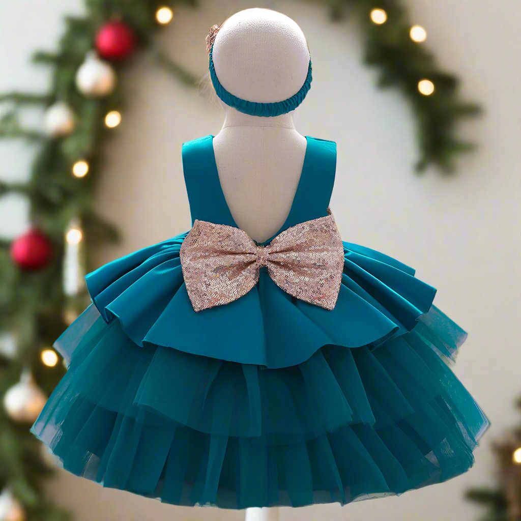 Ball-Gown Scoop Neck Sleeveless Knee-Length Flower Girl Dress with Bowknot Lake Blue
