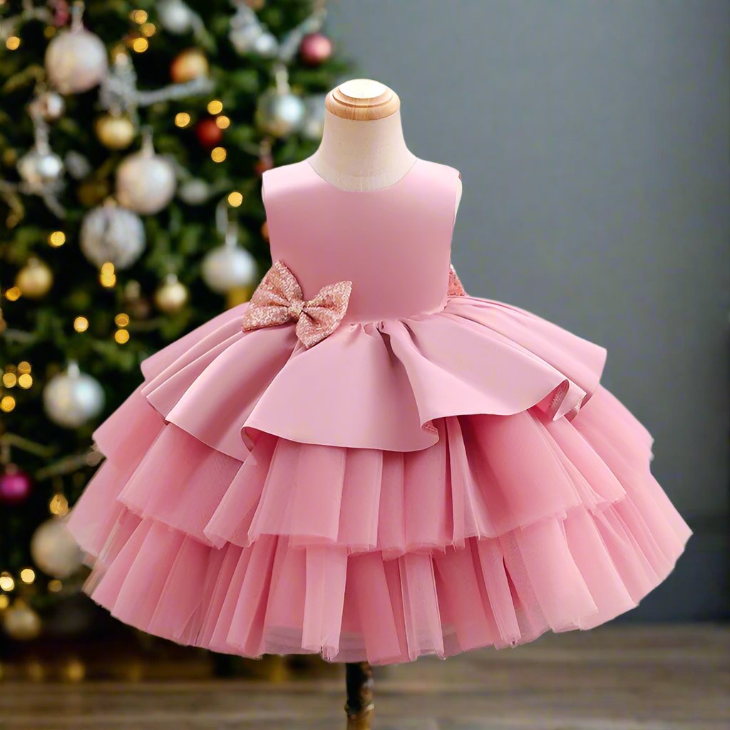 Ball-Gown Scoop Neck Sleeveless Knee-Length Flower Girl Dress with Bowknot Pink