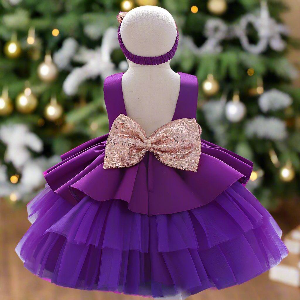 Ball-Gown Scoop Neck Sleeveless Knee-Length Flower Girl Dress with Bowknot Purple