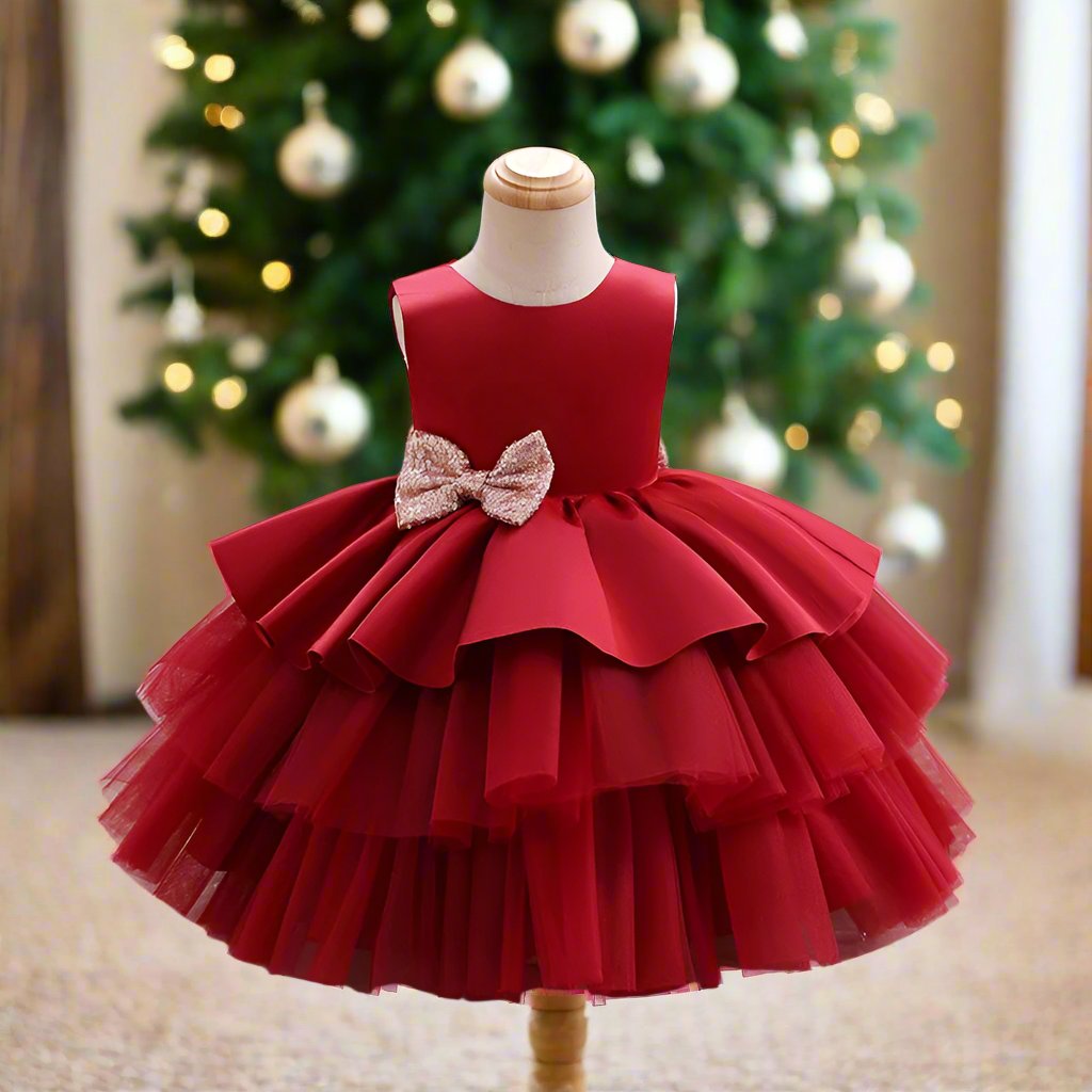 Ball-Gown Scoop Neck Sleeveless Knee-Length Flower Girl Dress with Bowknot Red