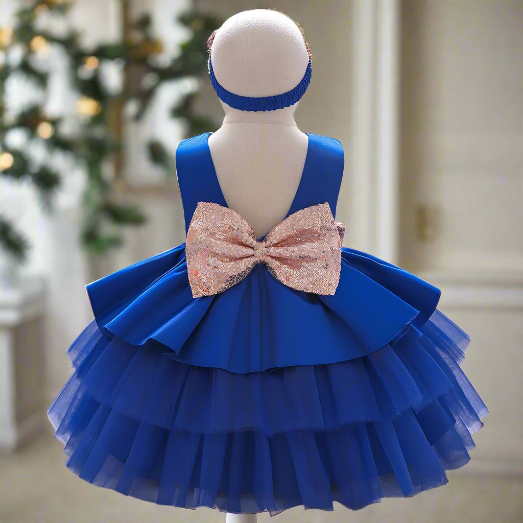 Ball-Gown Scoop Neck Sleeveless Knee-Length Flower Girl Dress with Bowknot Royal Blue