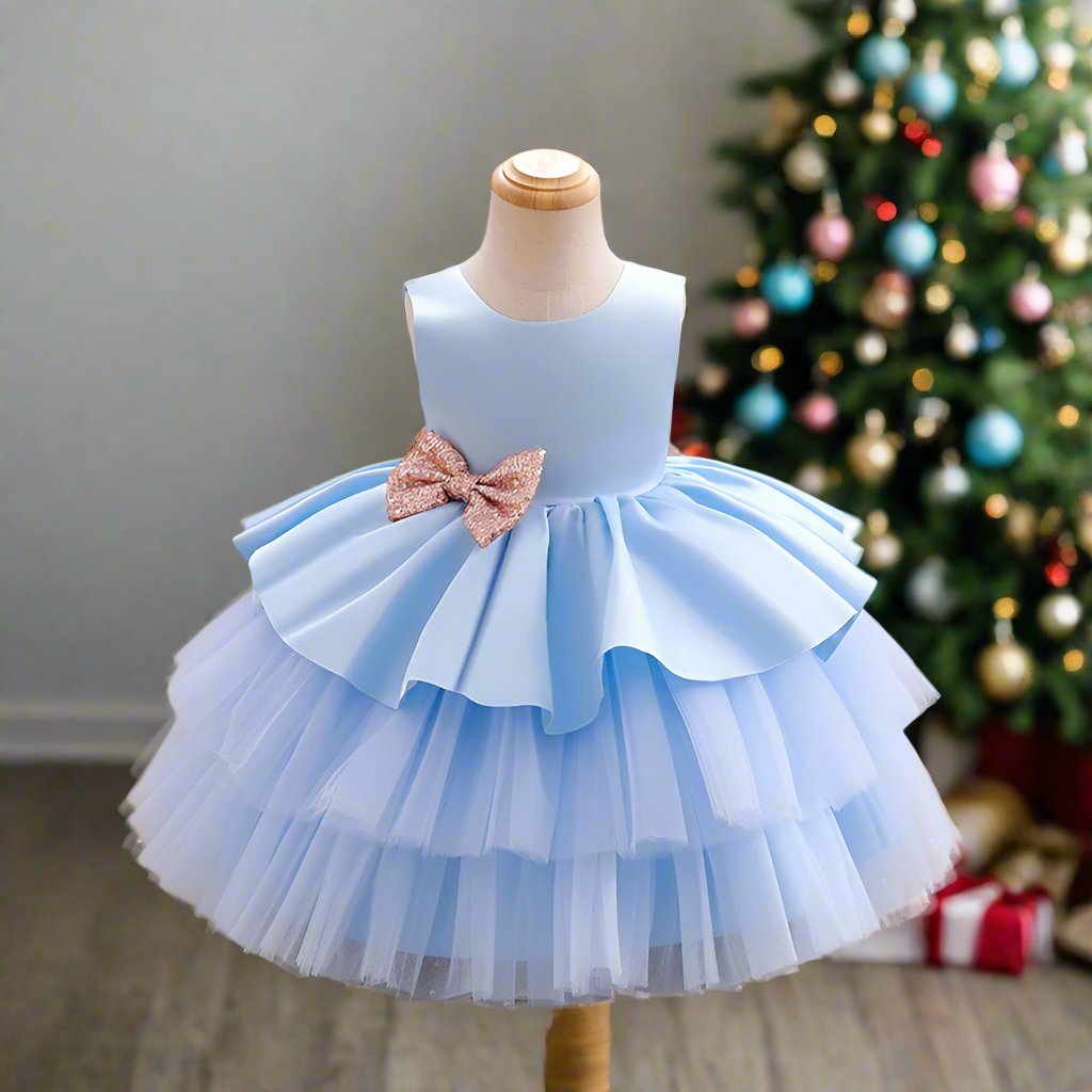 Ball-Gown Scoop Neck Sleeveless Knee-Length Flower Girl Dress with Bowknot Sky Blue