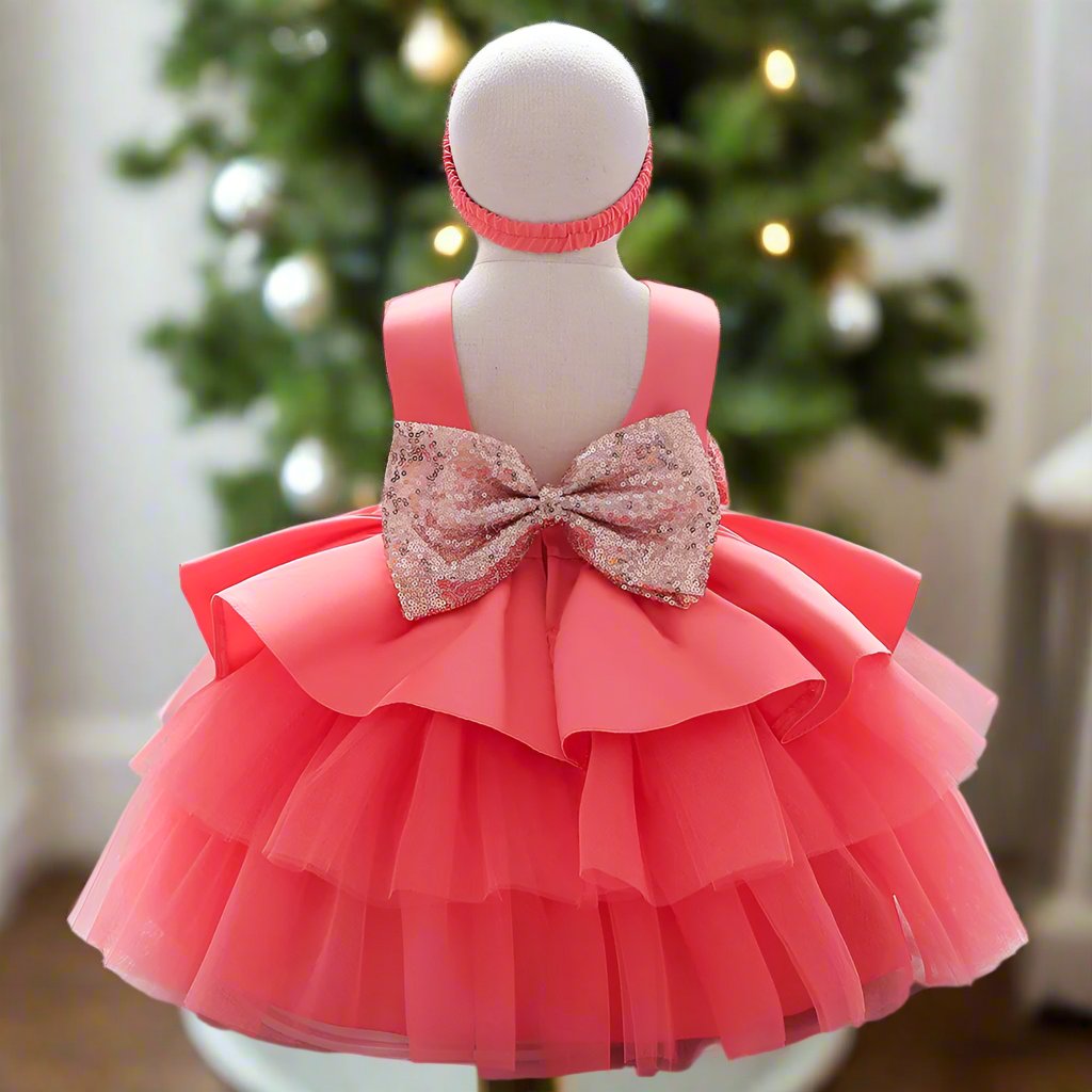 Ball-Gown Scoop Neck Sleeveless Knee-Length Flower Girl Dress with Bowknot Watermelon