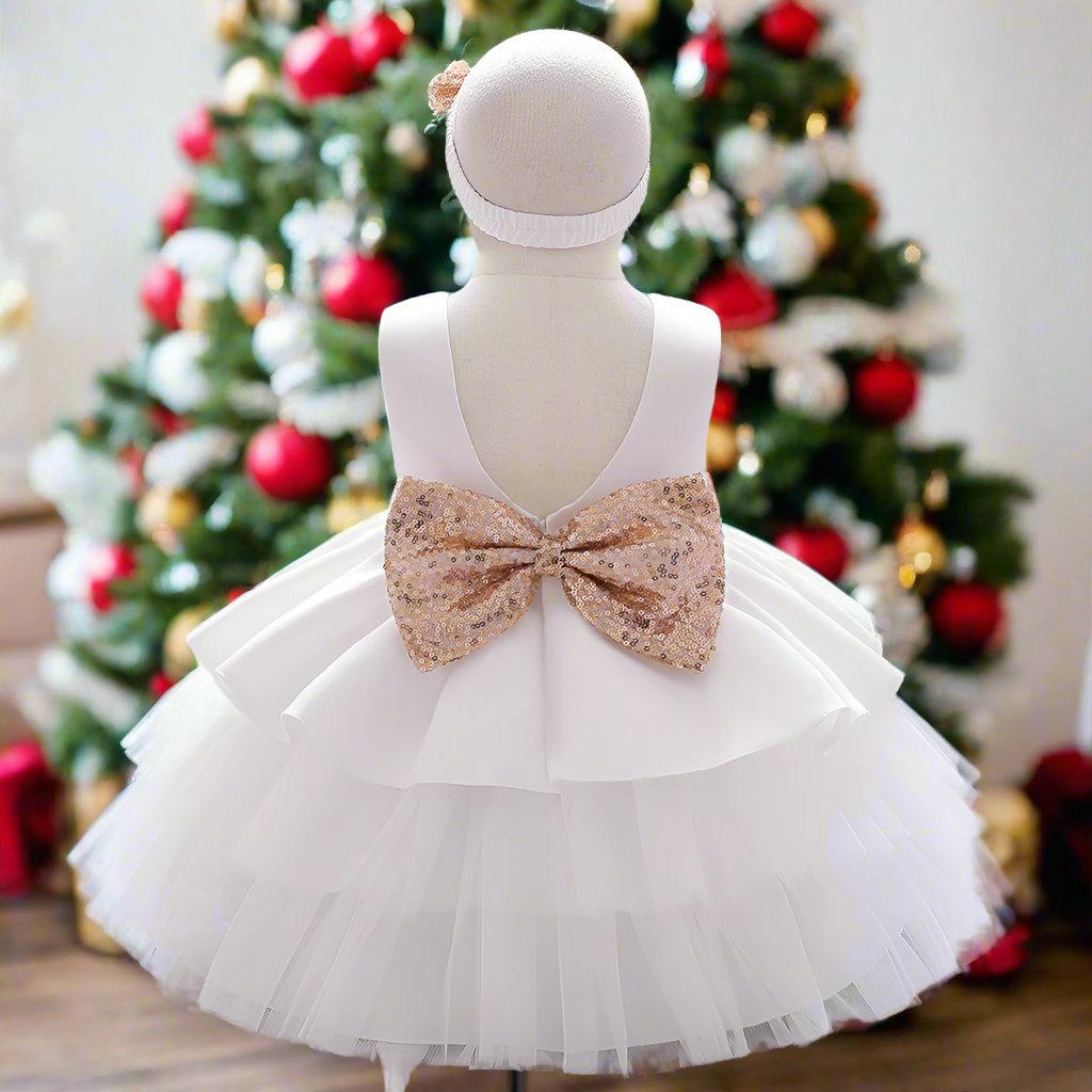 Ball-Gown Scoop Neck Sleeveless Knee-Length Flower Girl Dress with Bowknot White