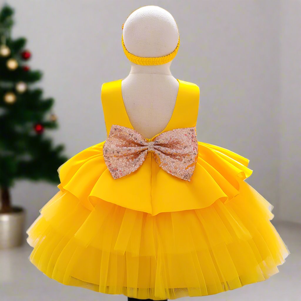 Ball-Gown Scoop Neck Sleeveless Knee-Length Flower Girl Dress with Bowknot Yellow