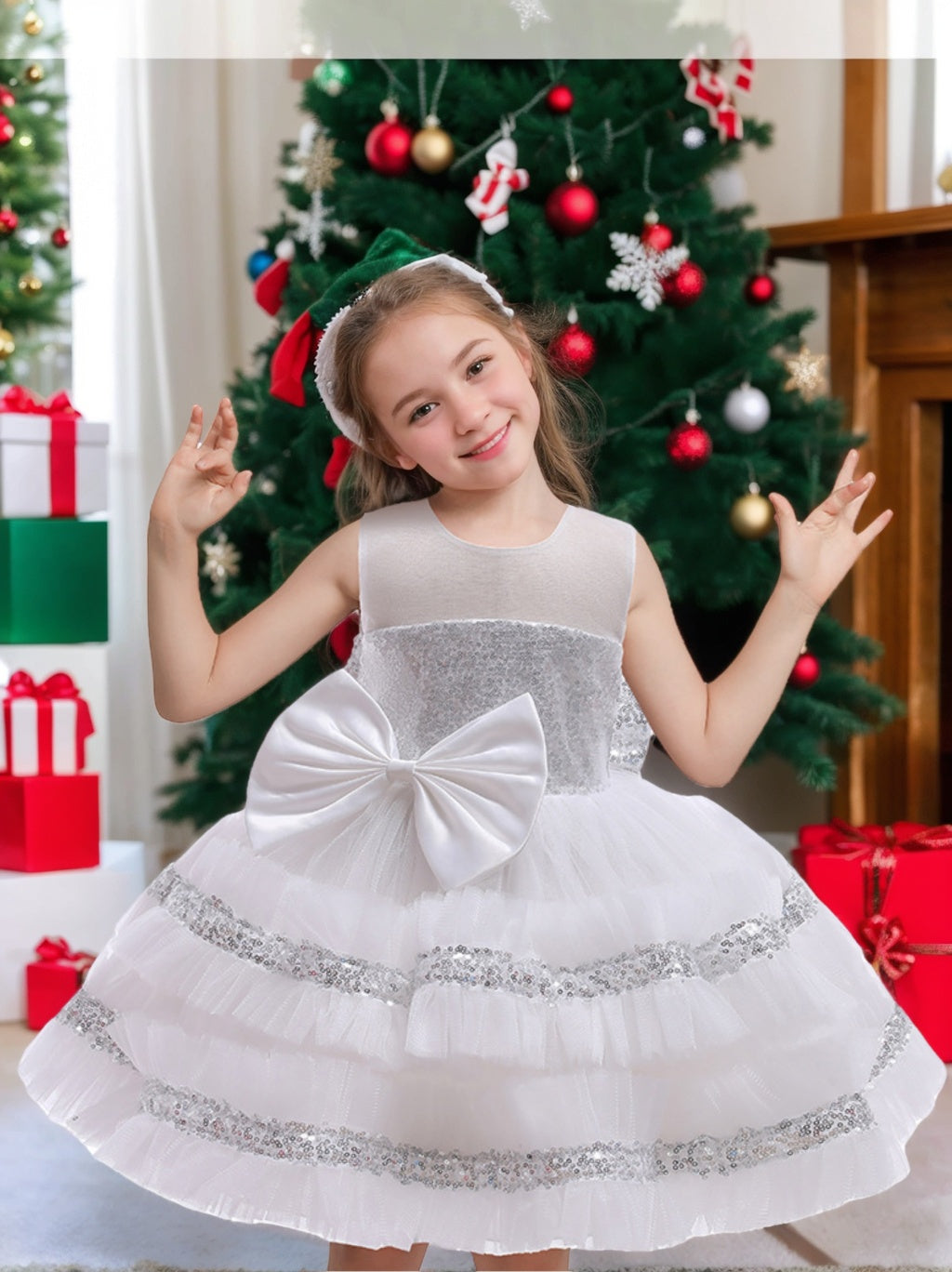 Ball-Gown Scoop Neck Sleeveless Knee-Length Flower Girl Dress with Bowknot & Lace White