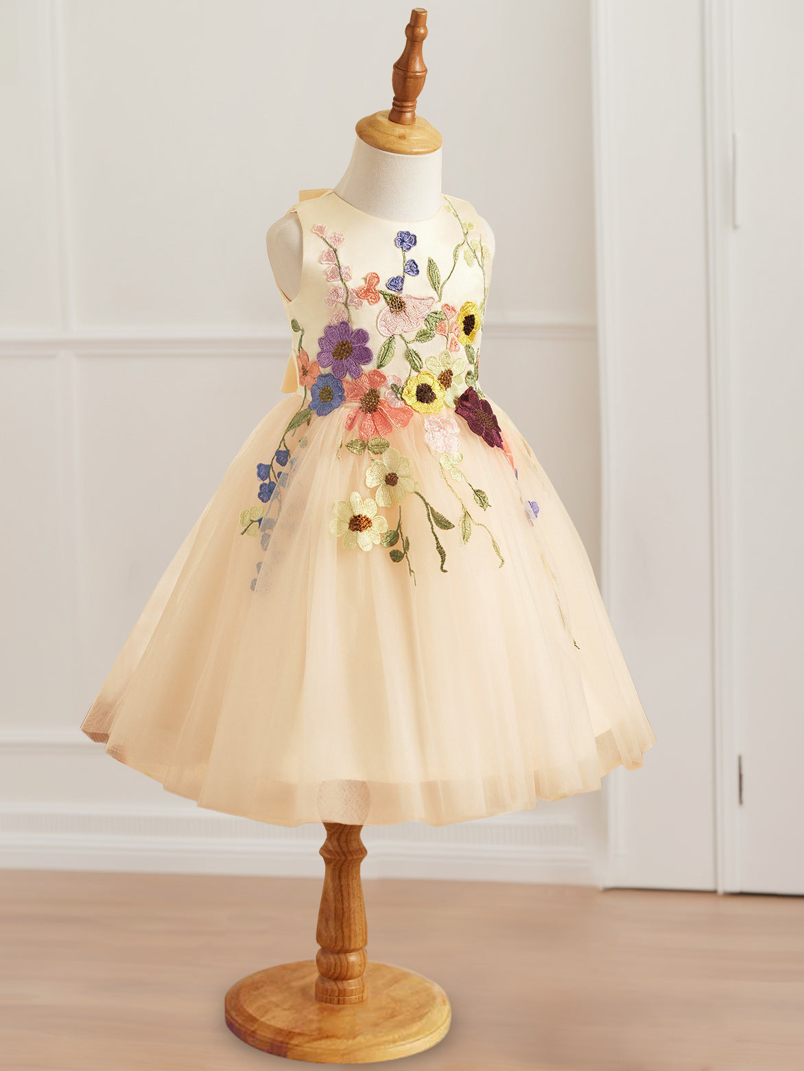 A-Line/Princess Scoop Neck Sleeveless Knee-Length Flower Girl Dress with 3D Flowers & Bowknot Burgundy