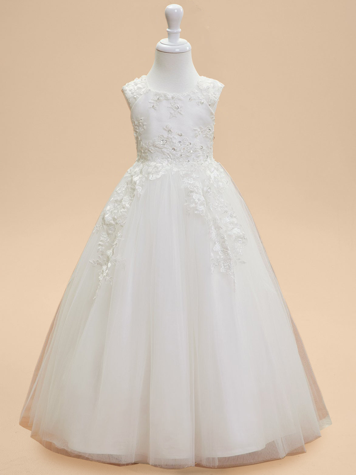 Ball Gown Scoop Neck Sleeveless Knee-Length Flower Girl Dress with Lace Appliques & Bowknot Burgundy