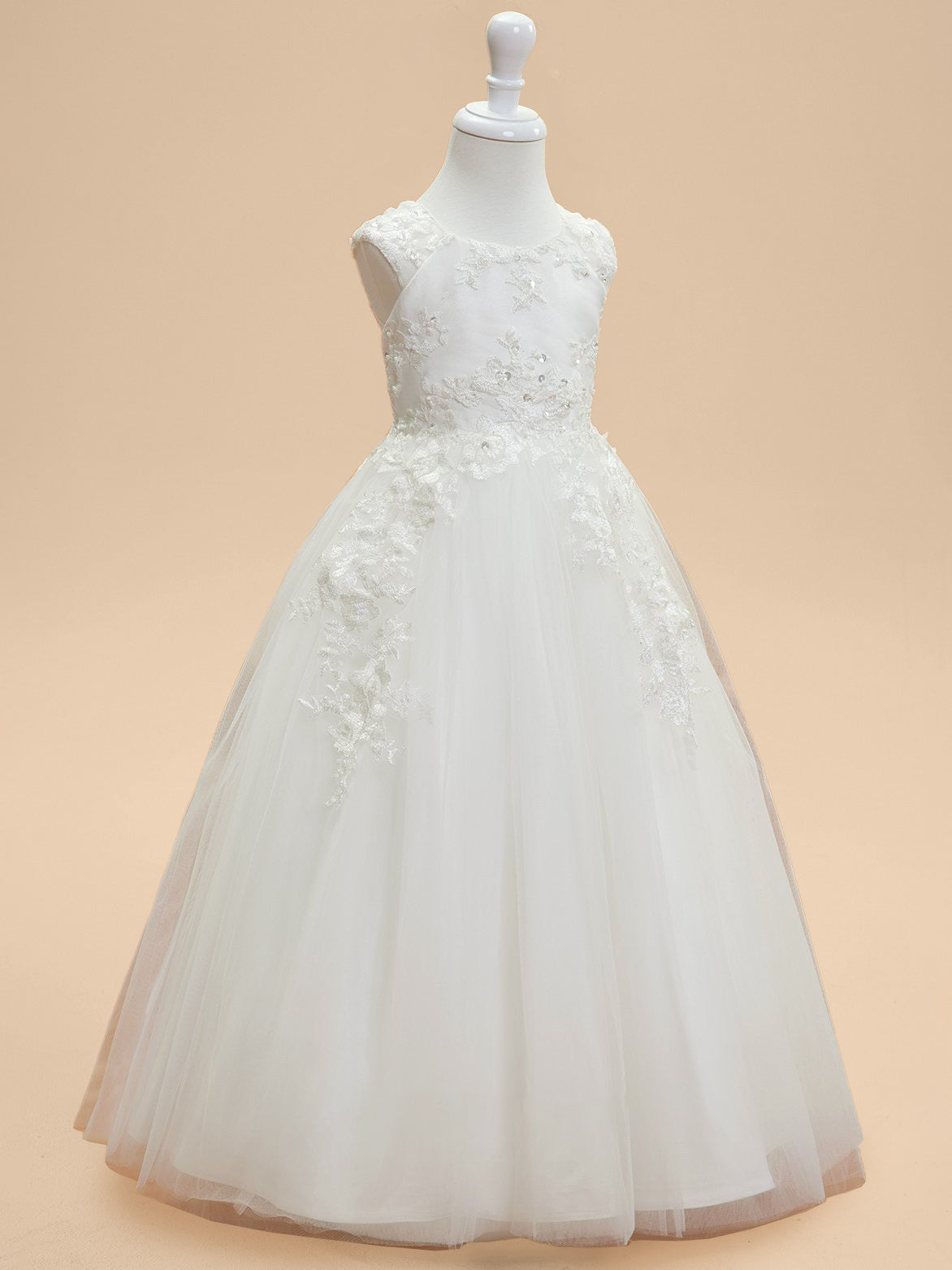 Ball Gown Scoop Neck Sleeveless Knee-Length Flower Girl Dress with Lace Appliques & Bowknot Black