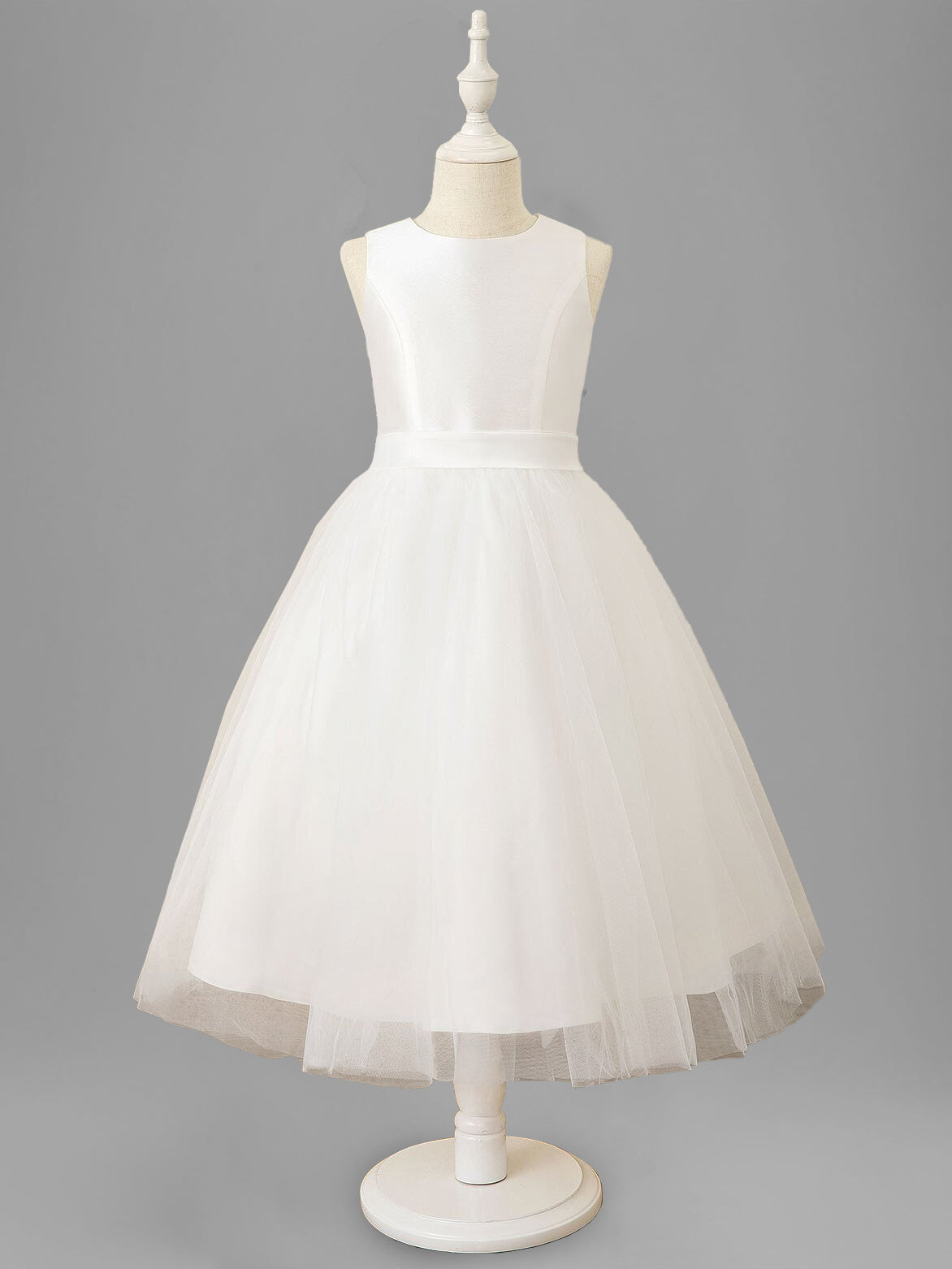 A-Line/Princess Scoop Neck Sleeveless Tea-Length Flower Girl Dress with Bowknot Sky Blue