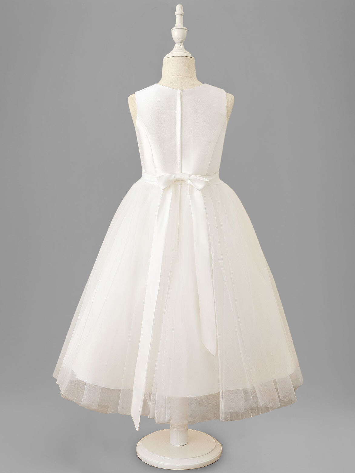 A-Line/Princess Scoop Neck Sleeveless Tea-Length Flower Girl Dress with Bowknot Burgundy