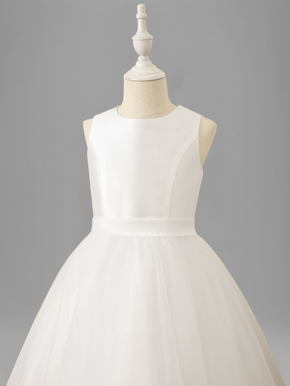 A-Line/Princess Scoop Neck Sleeveless Tea-Length Flower Girl Dress with Bowknot Dark Navy