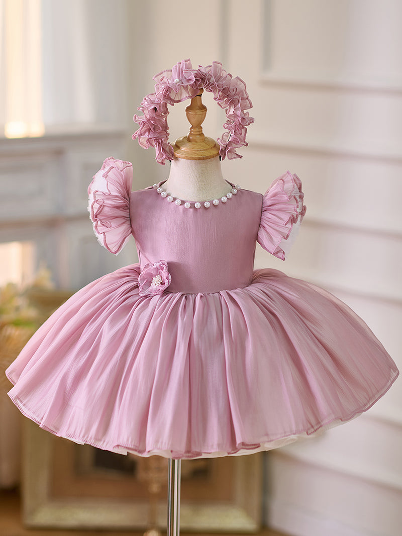 Organza Knee-length 1st Birthday Toddler Party Dress Dusty Rose