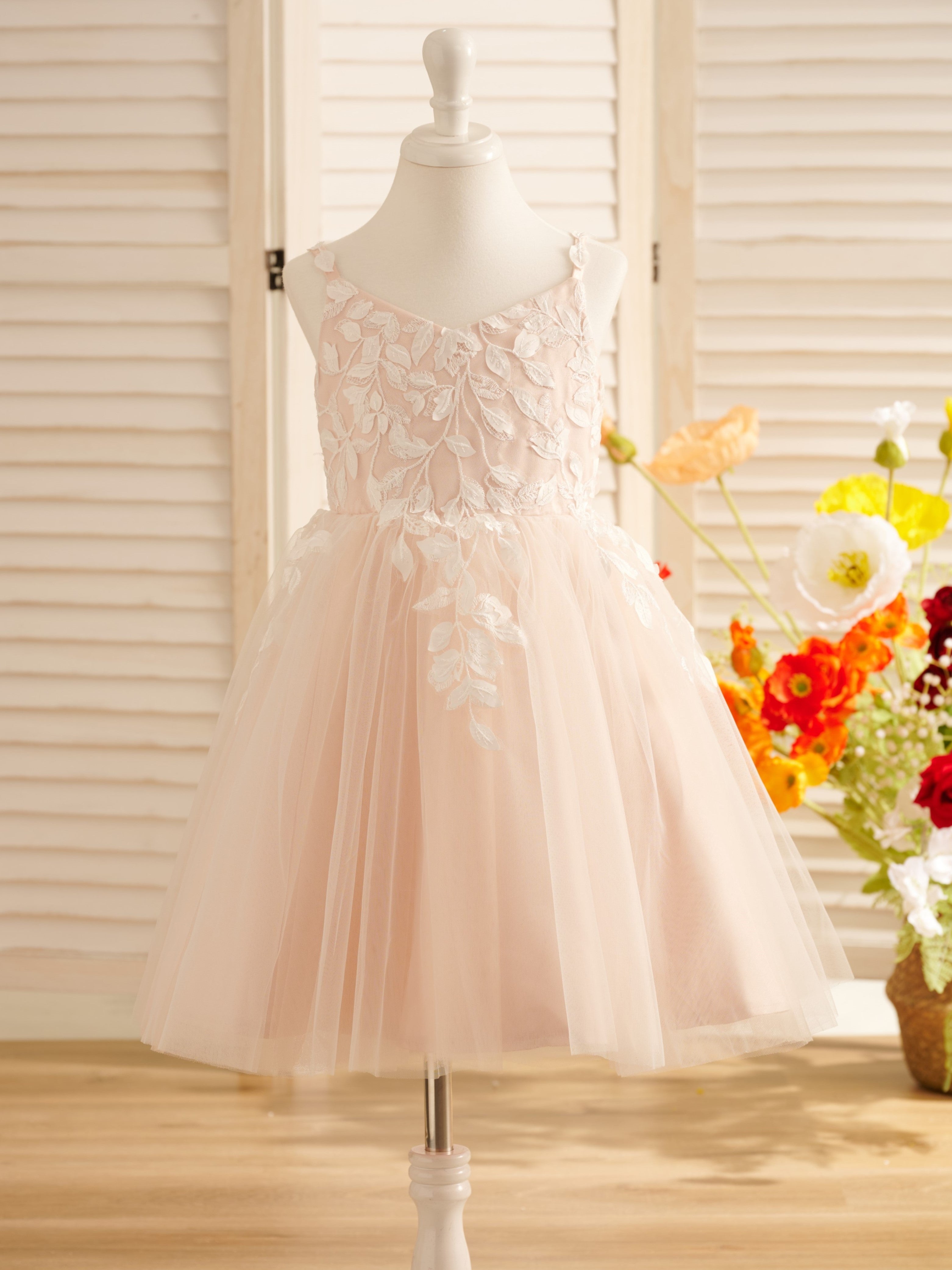 Tulle Knee-length Flower Girl Dress Pink