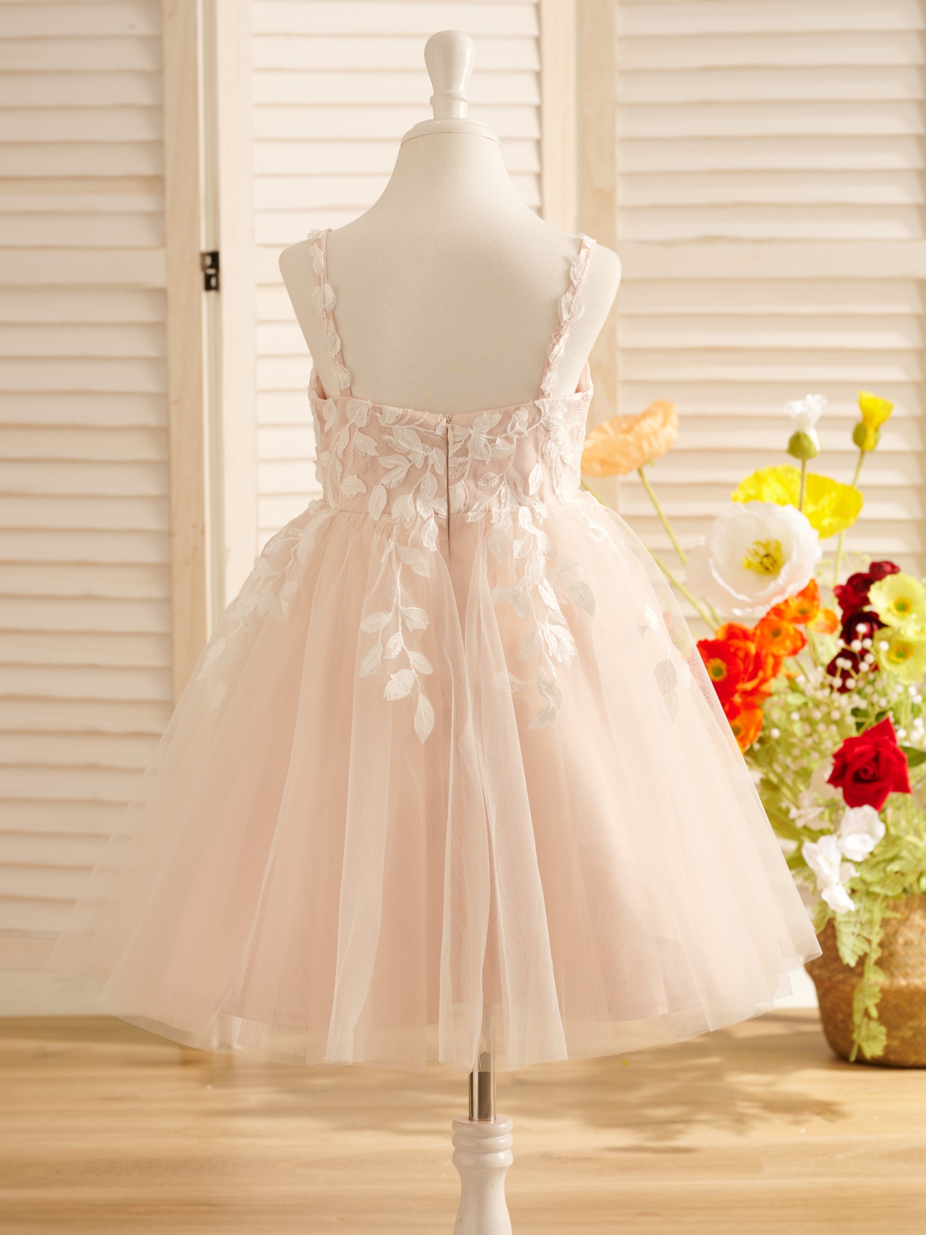 Tulle Knee-length Flower Girl Dress Ivory