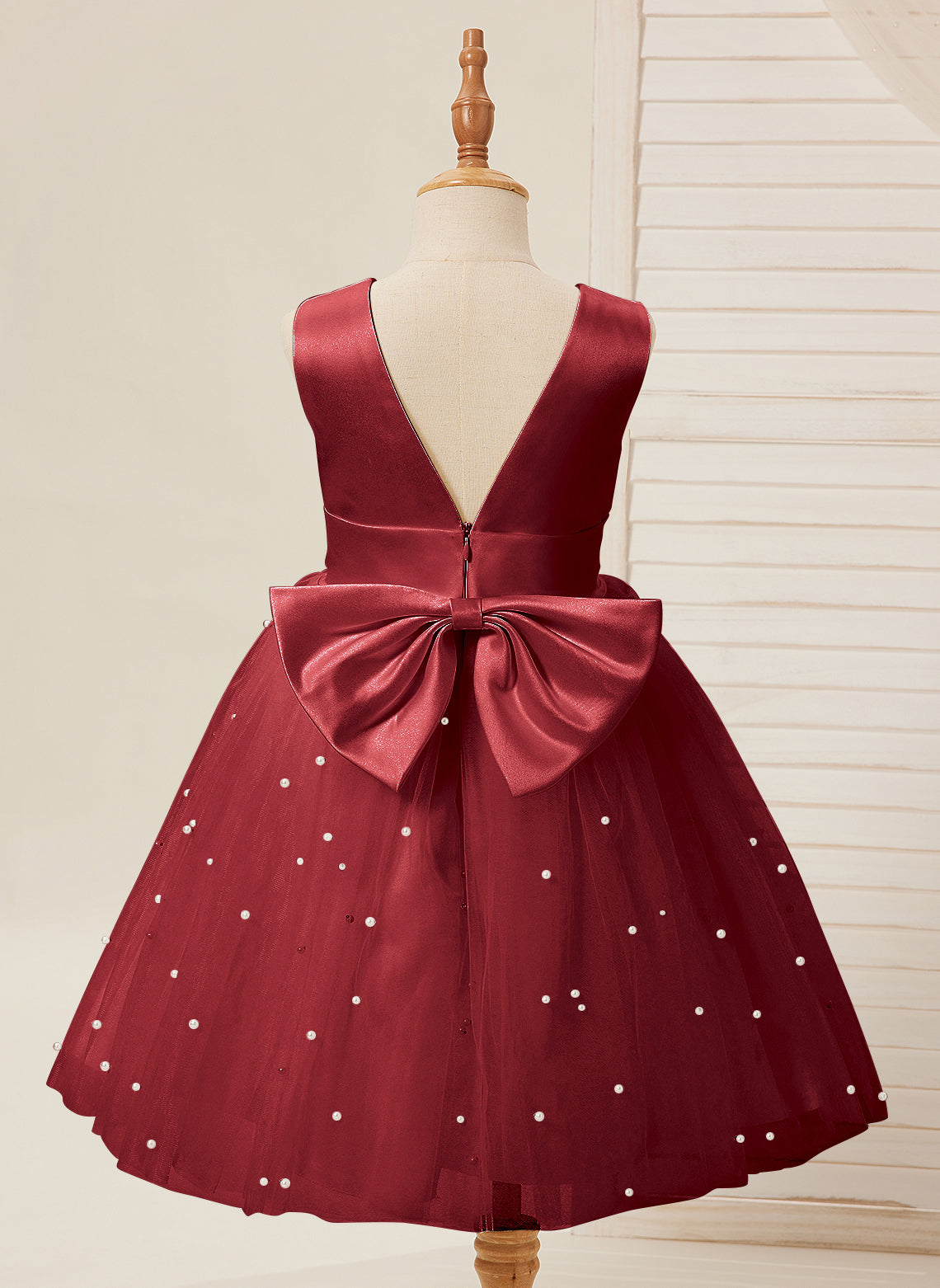 Ball-Gown/Princess Satin Tulle Knee-length Flower Girl Dress Burgundy