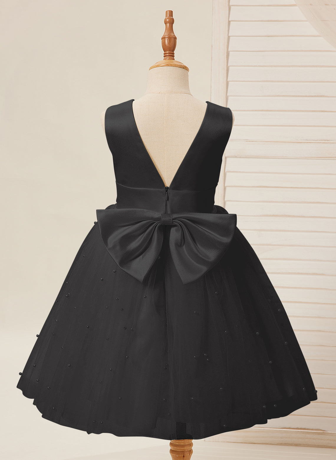 Ball-Gown/Princess Satin Tulle Knee-length Flower Girl Dress Black