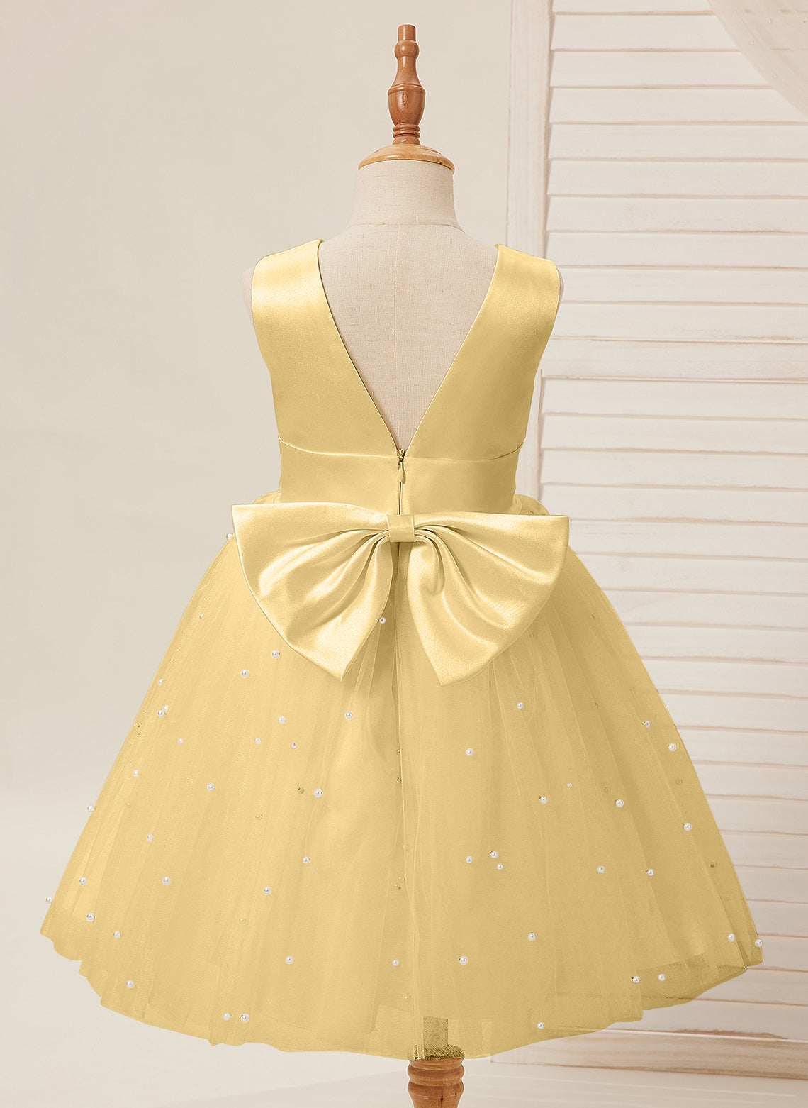 Ball-Gown/Princess Satin Tulle Knee-length Flower Girl Dress Gold