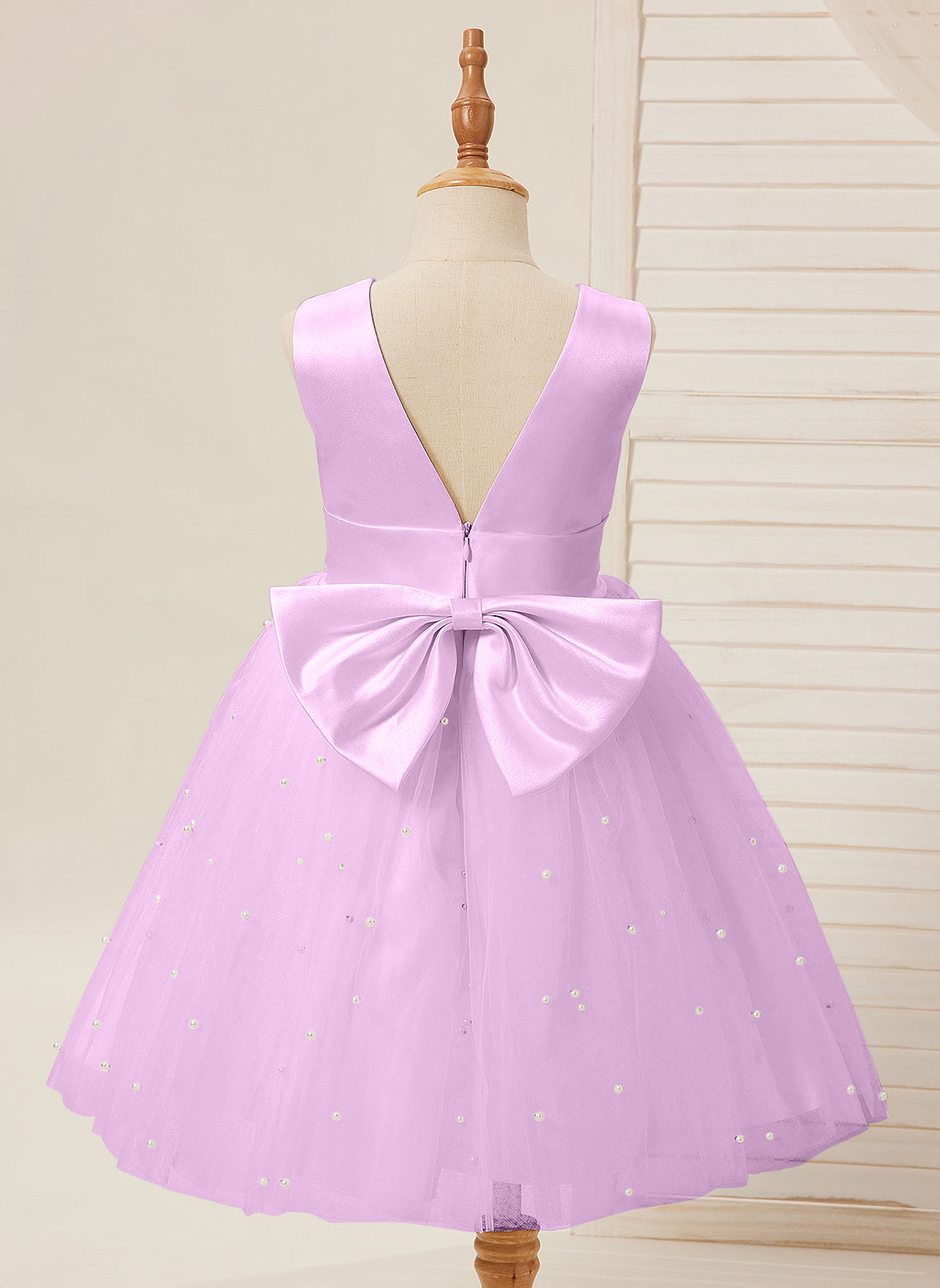Ball-Gown/Princess Satin Tulle Knee-length Flower Girl Dress Lilac