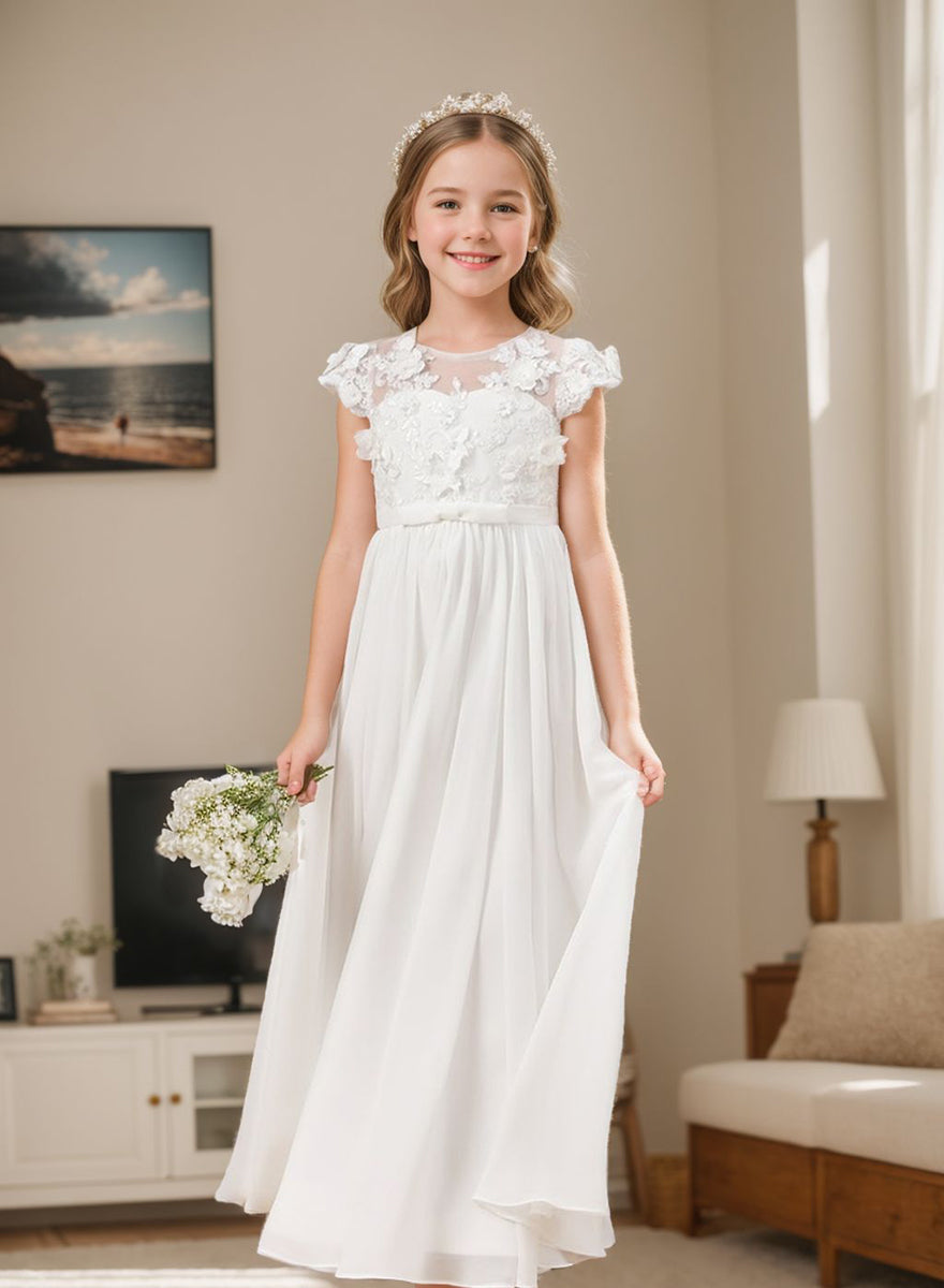 Chiffon Tulle Floor-length Ivory First Communion Dress Ivory