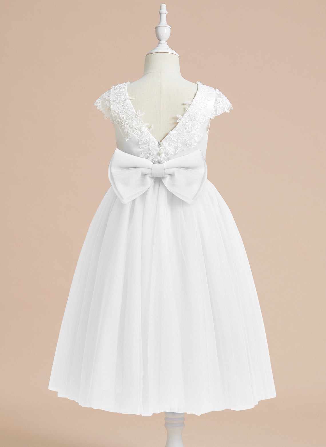 A-line Satin Tulle Tea-length First Communion Dress Ivory