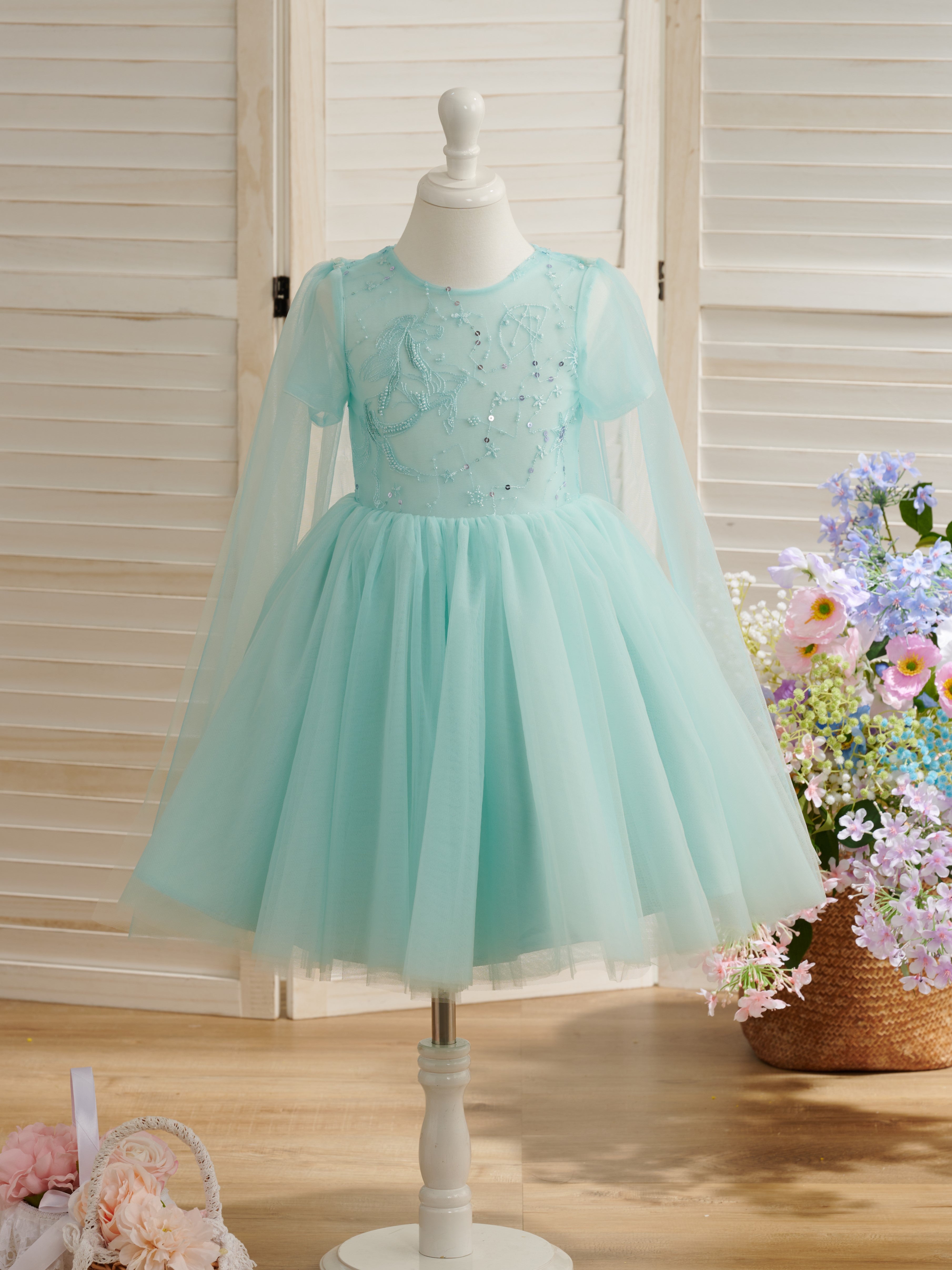 Ball-Gown/Princess Tulle Knee-length 1st Birthday Party Baby Girl Dress AS Picture