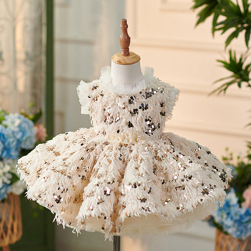Knee-length Champagne Baby Girl Dress Champagne
