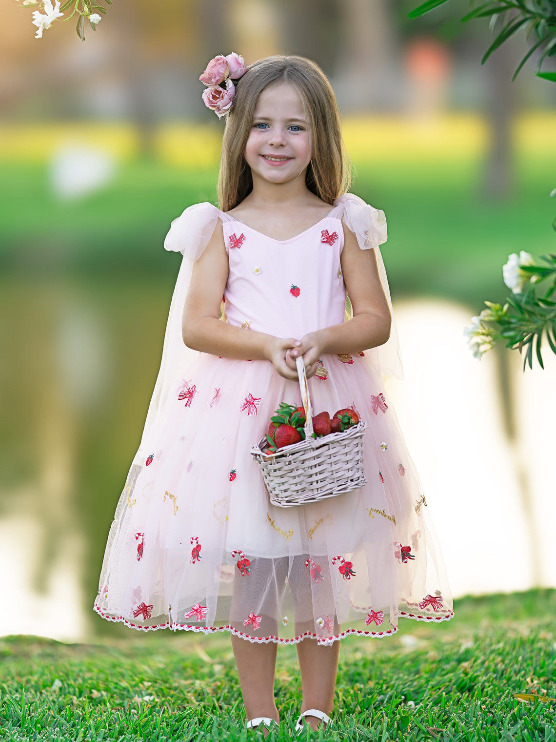 Tulle Knee-length Baby Girl Dress Pearl Pink