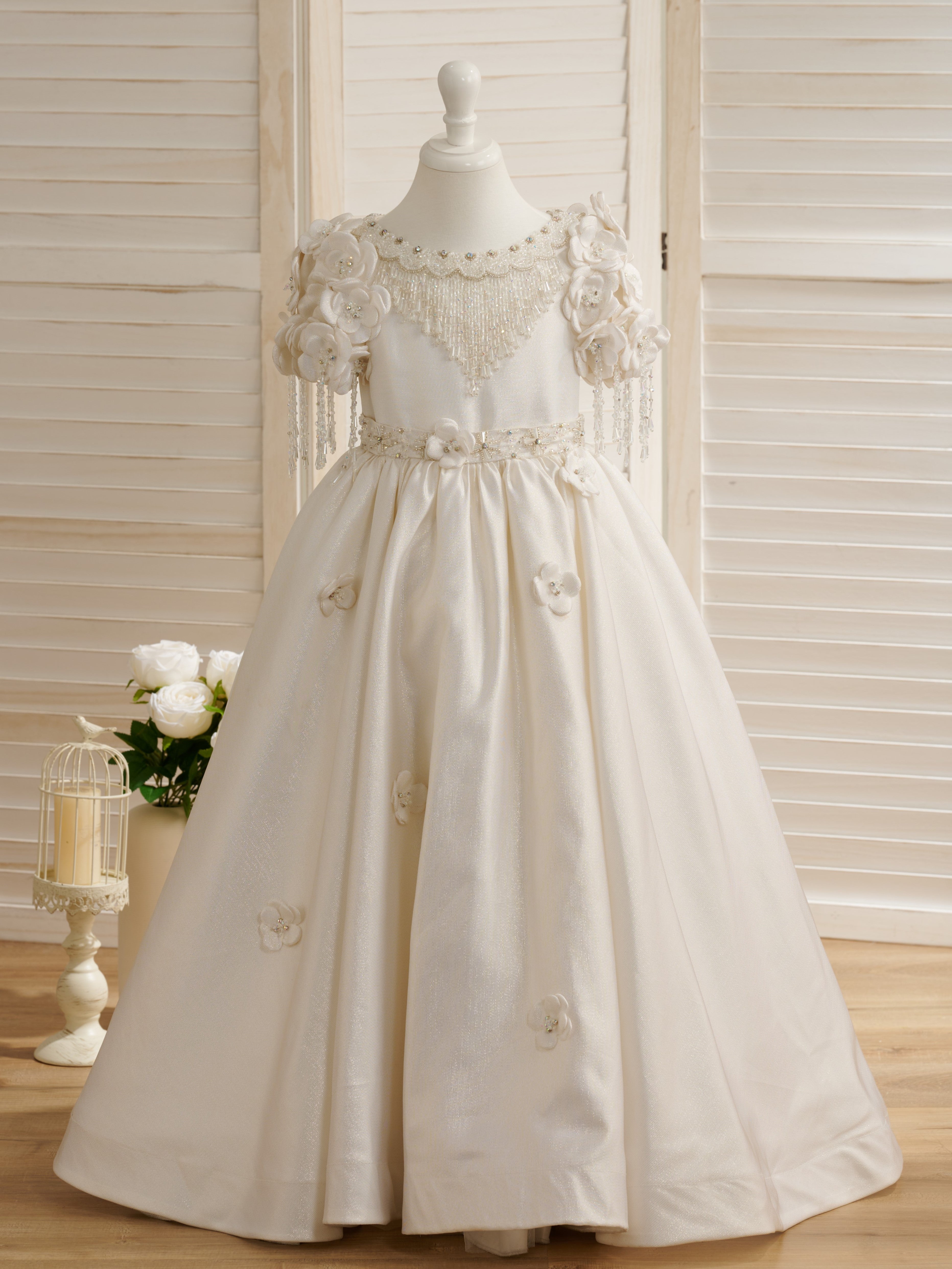 Ball-Gown/Princess Floor-length First Communion Flower Girl Dress Ivory