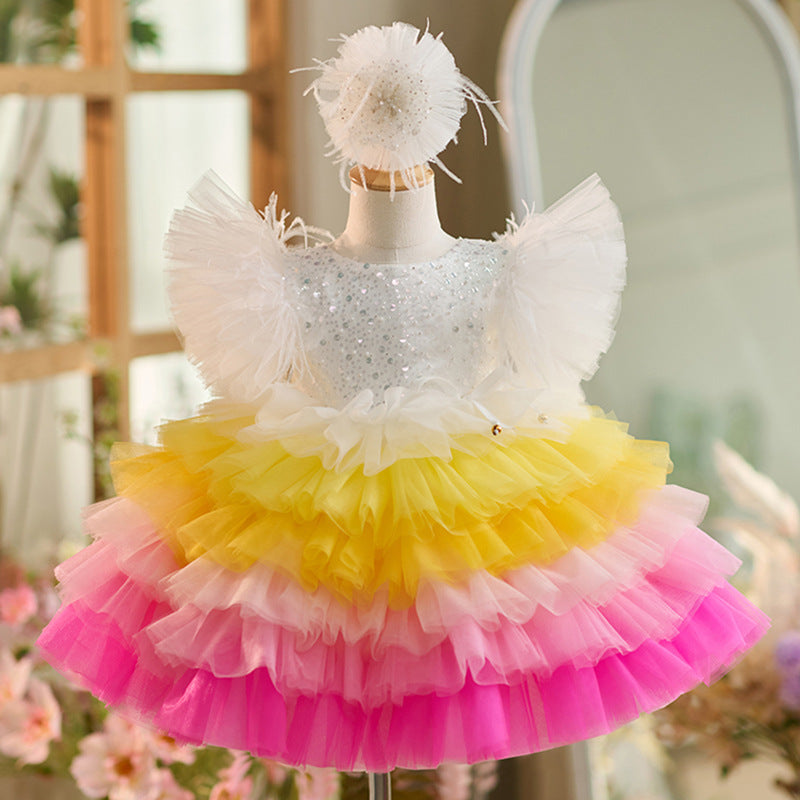 Sequins Tulle Knee-length 1st Birthday Party Dress As Picture