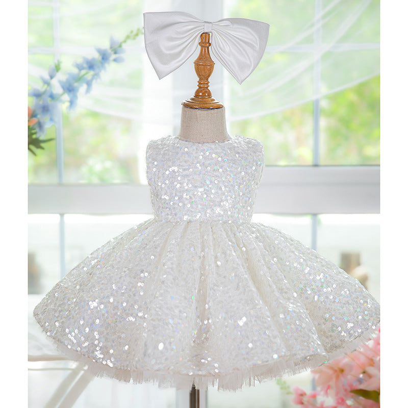 Sequins Knee-length Birthday Party Dress White