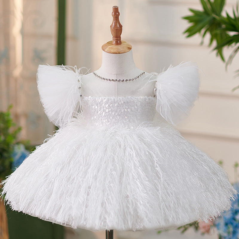 Butterfly Embellishments Birthday Baby Girl Dress White