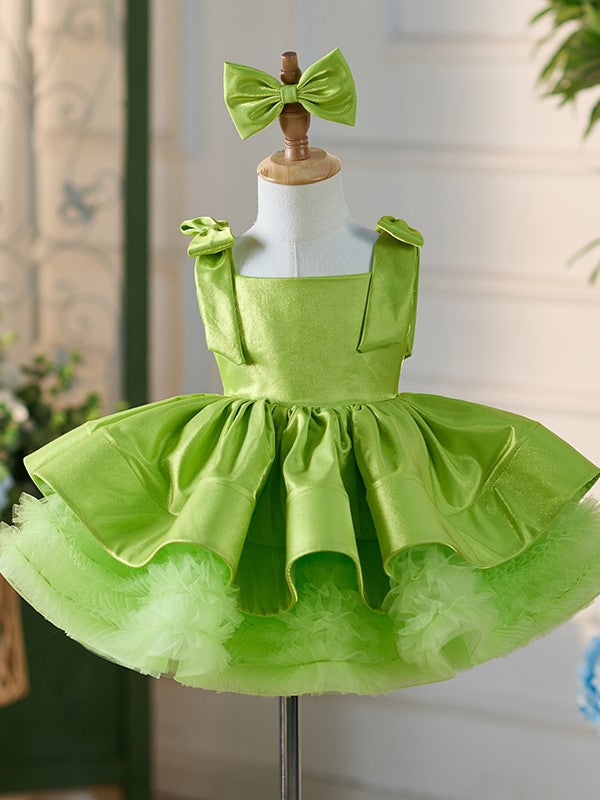 Satin Tulle Knee-length Green Dress As Picture