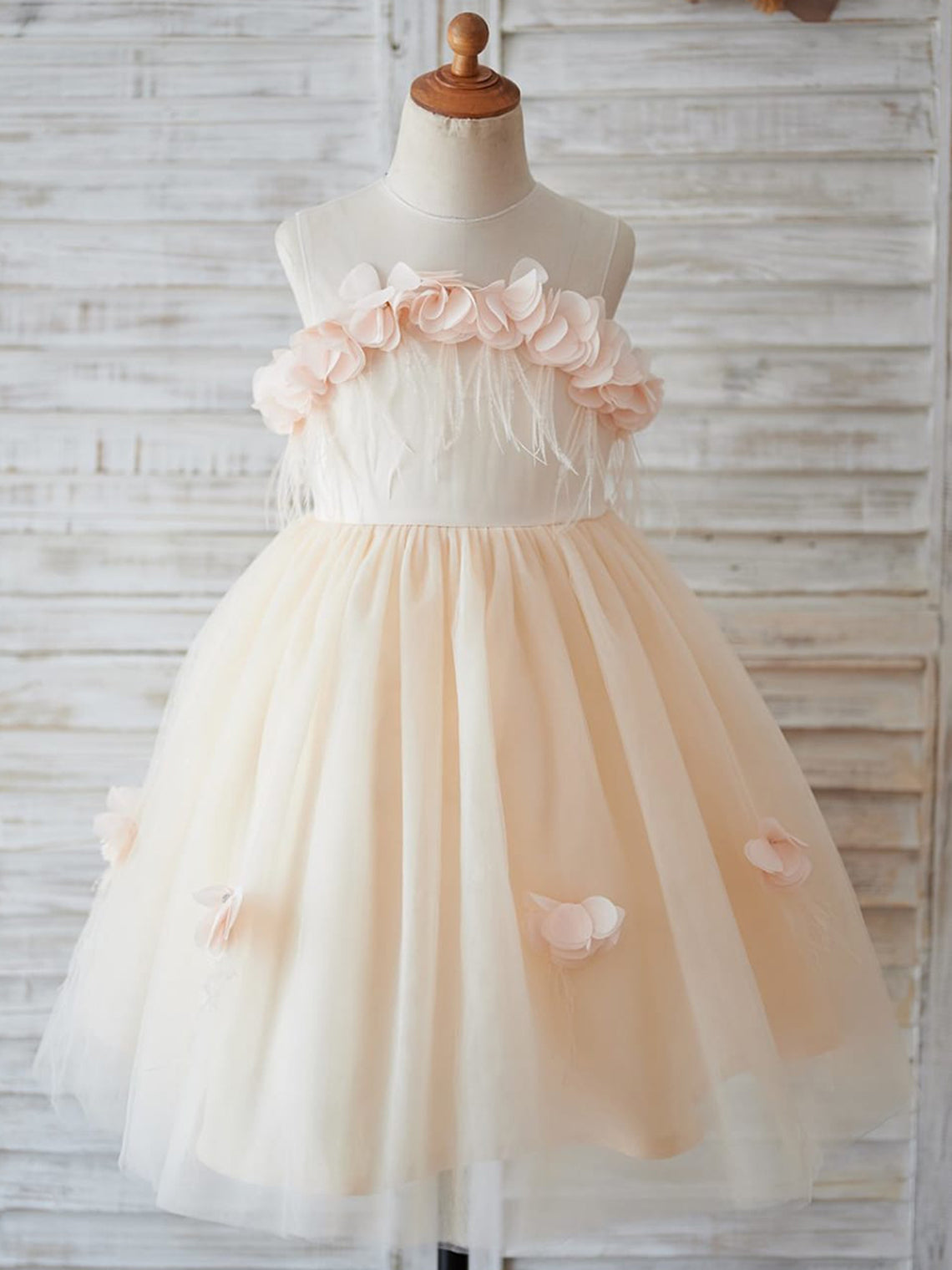 Ball-Gown/Princess Tulle Knee-length Flower Girl Dress As Picture