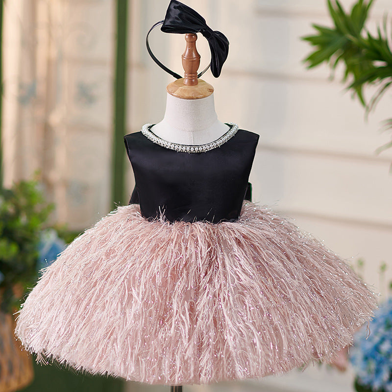 Satin Knee-length 1st Birthday Party Baby Girl Dress pink