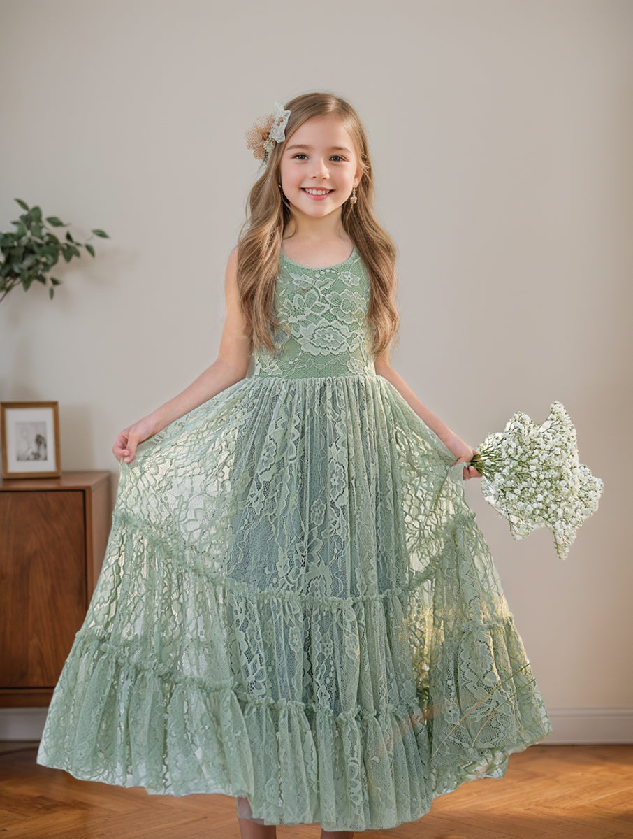 Lace Floor-length Green Dress Sage
