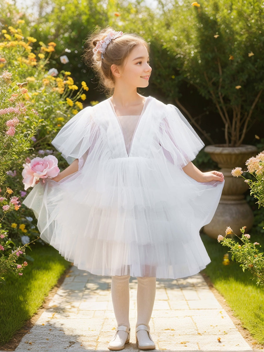 Enchanted Garden Fairy Elegant Tulle Toddler Flower Girl Dress white