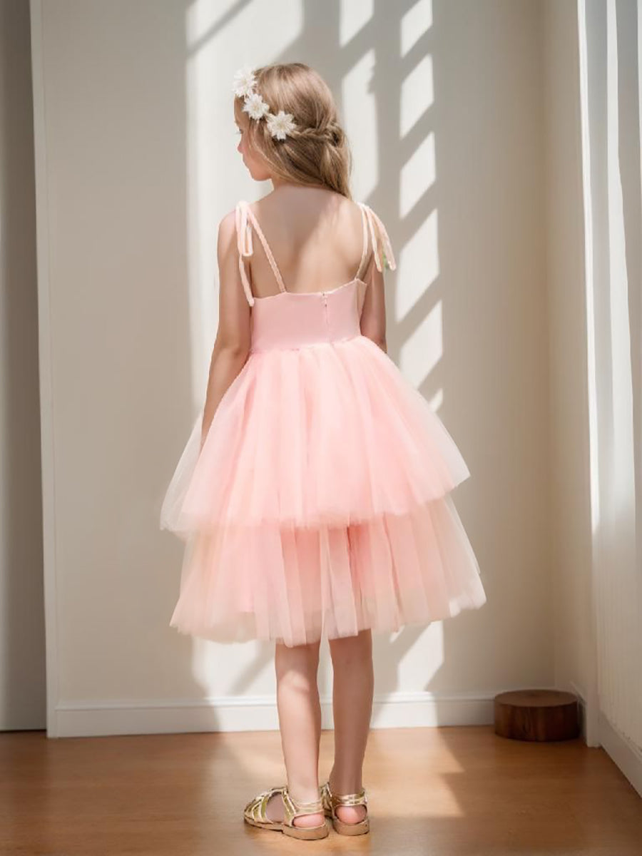A-line Tulle Knee-length Pearl Pink Dress Ivory